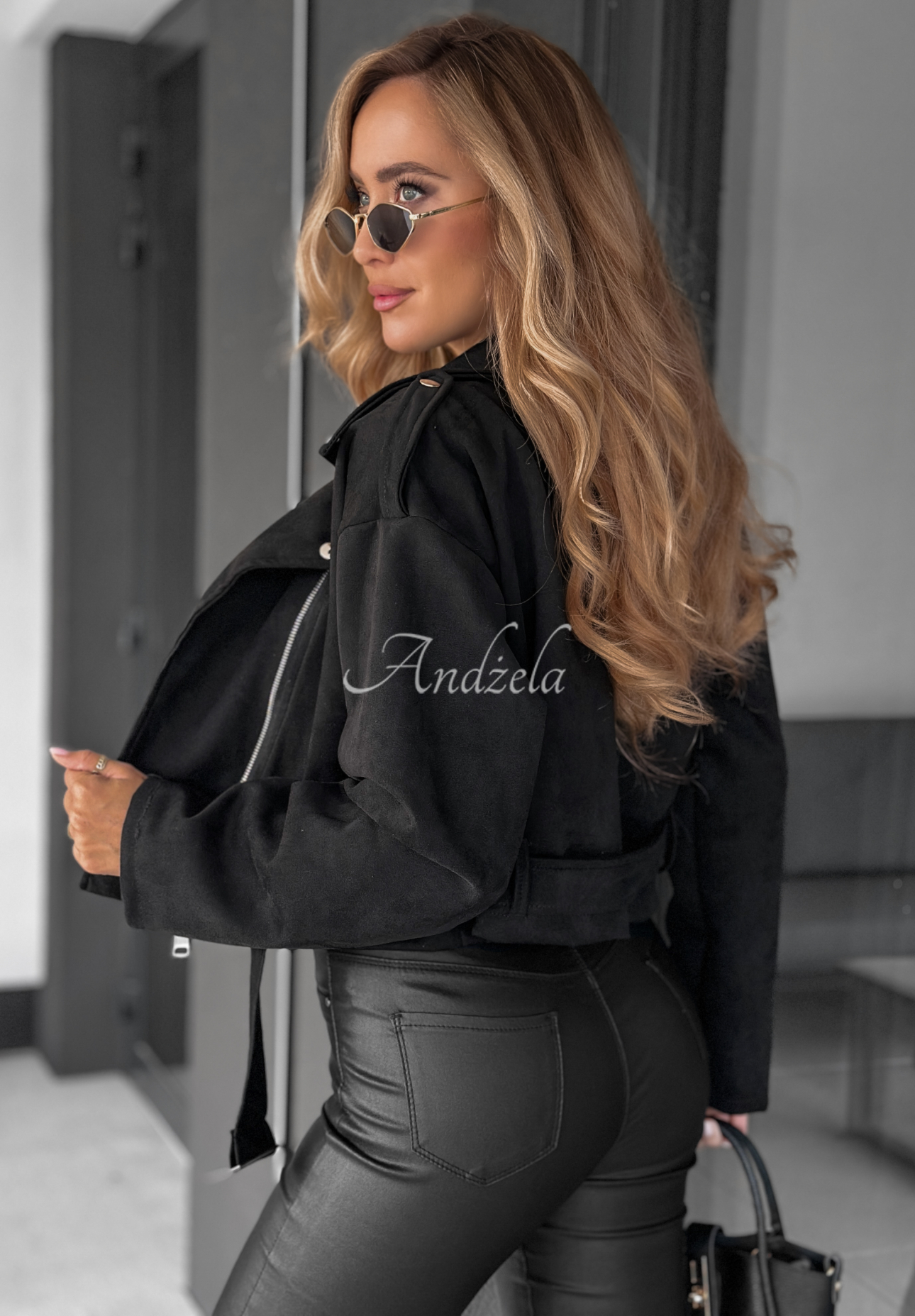 Kurze Bikerjacke aus Wildlederimitat Daily Flow Schwarz