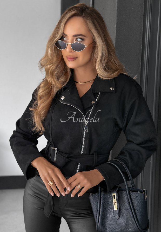 Kurze Bikerjacke aus Wildlederimitat Daily Flow Schwarz