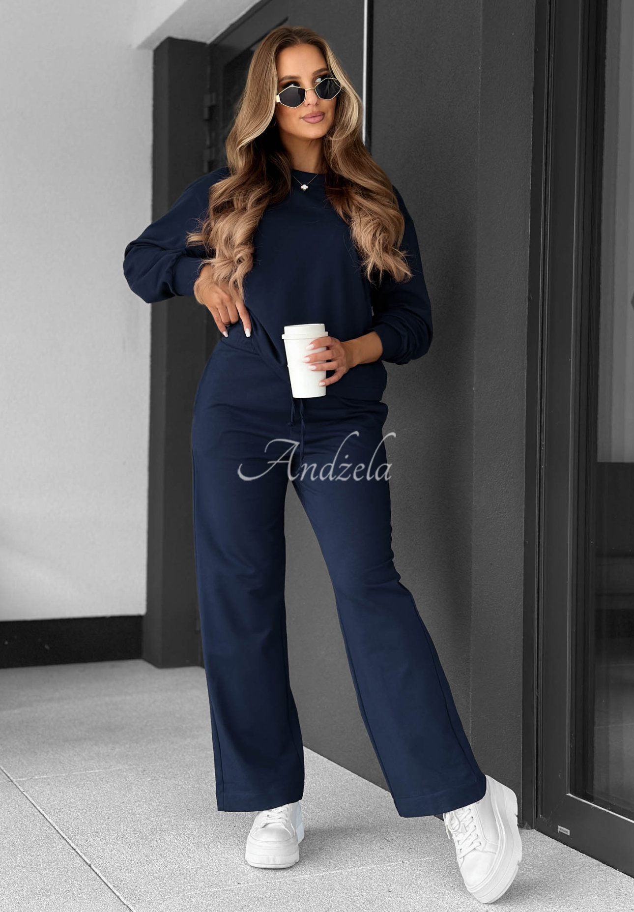 Jogginghose aus Baumwolle wide leg Never Late Dunkelblau