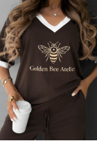 Bawełniany T-Shirt z nadrukiem Golden Bee Atelier Schokoladenbraun