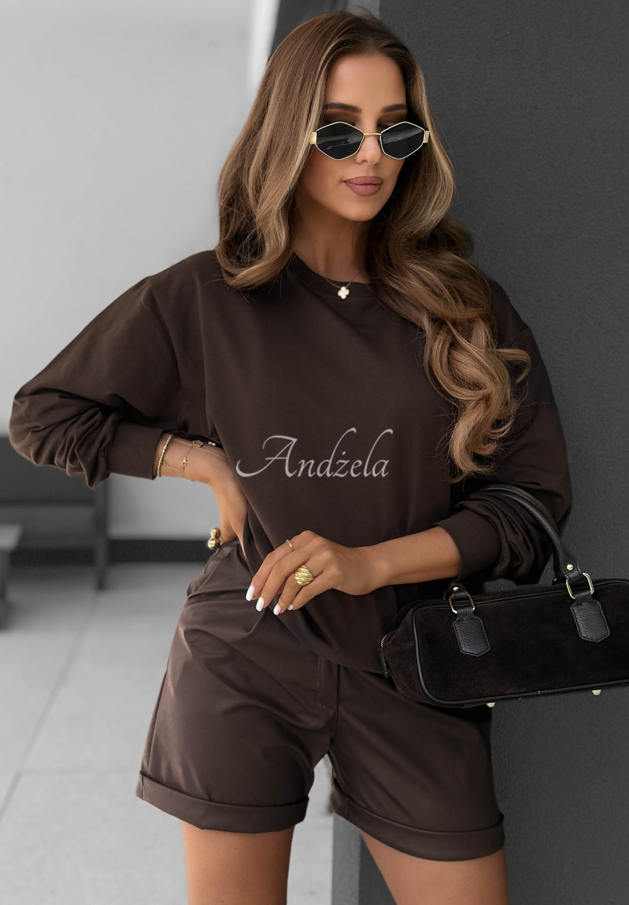 Baumwoll-Sweatshirt Never Late Schokoladenbraun