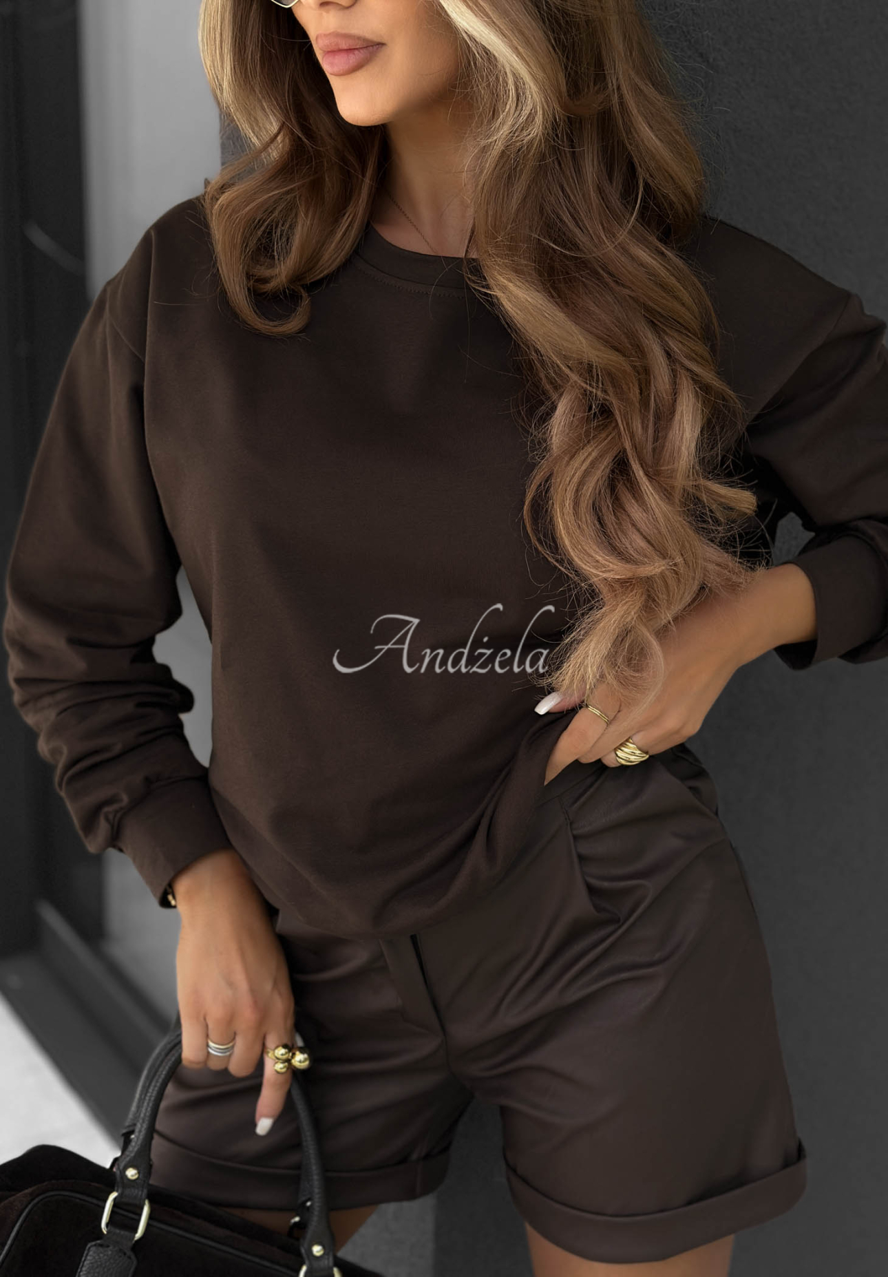 Baumwoll-Sweatshirt Never Late Schokoladenbraun