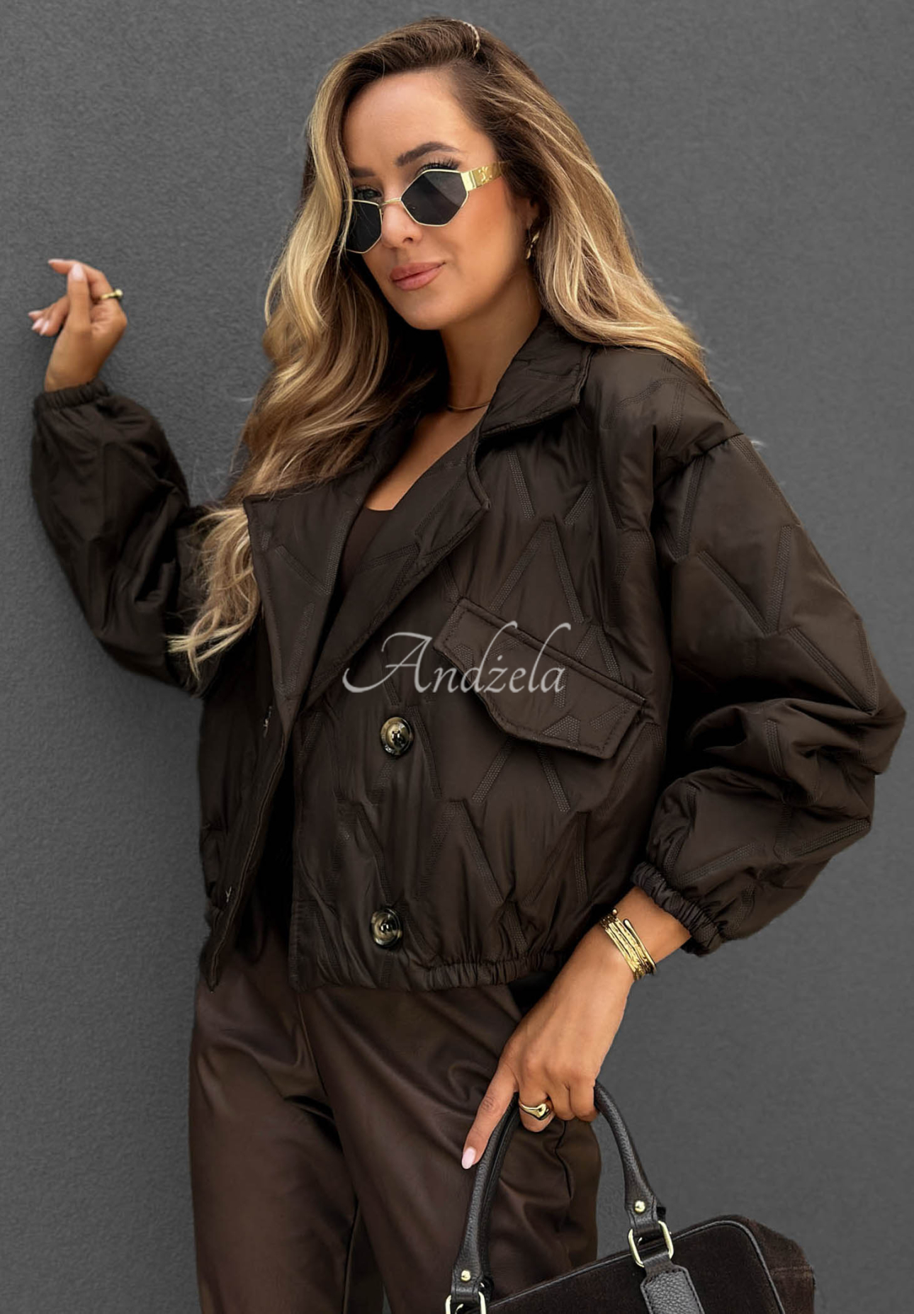 Kurze Steppjacke mit Kragen Frost Morning Schokoladenbraun