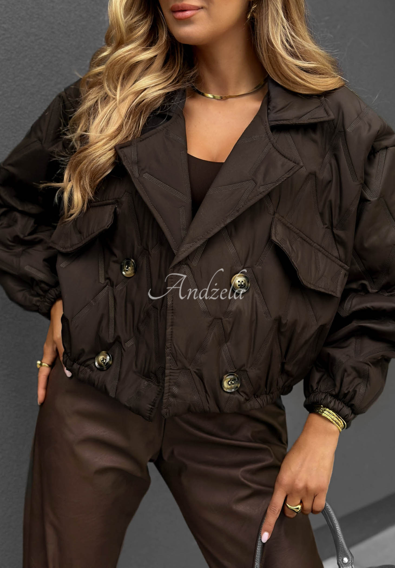 Kurze Steppjacke mit Kragen Frost Morning Schokoladenbraun