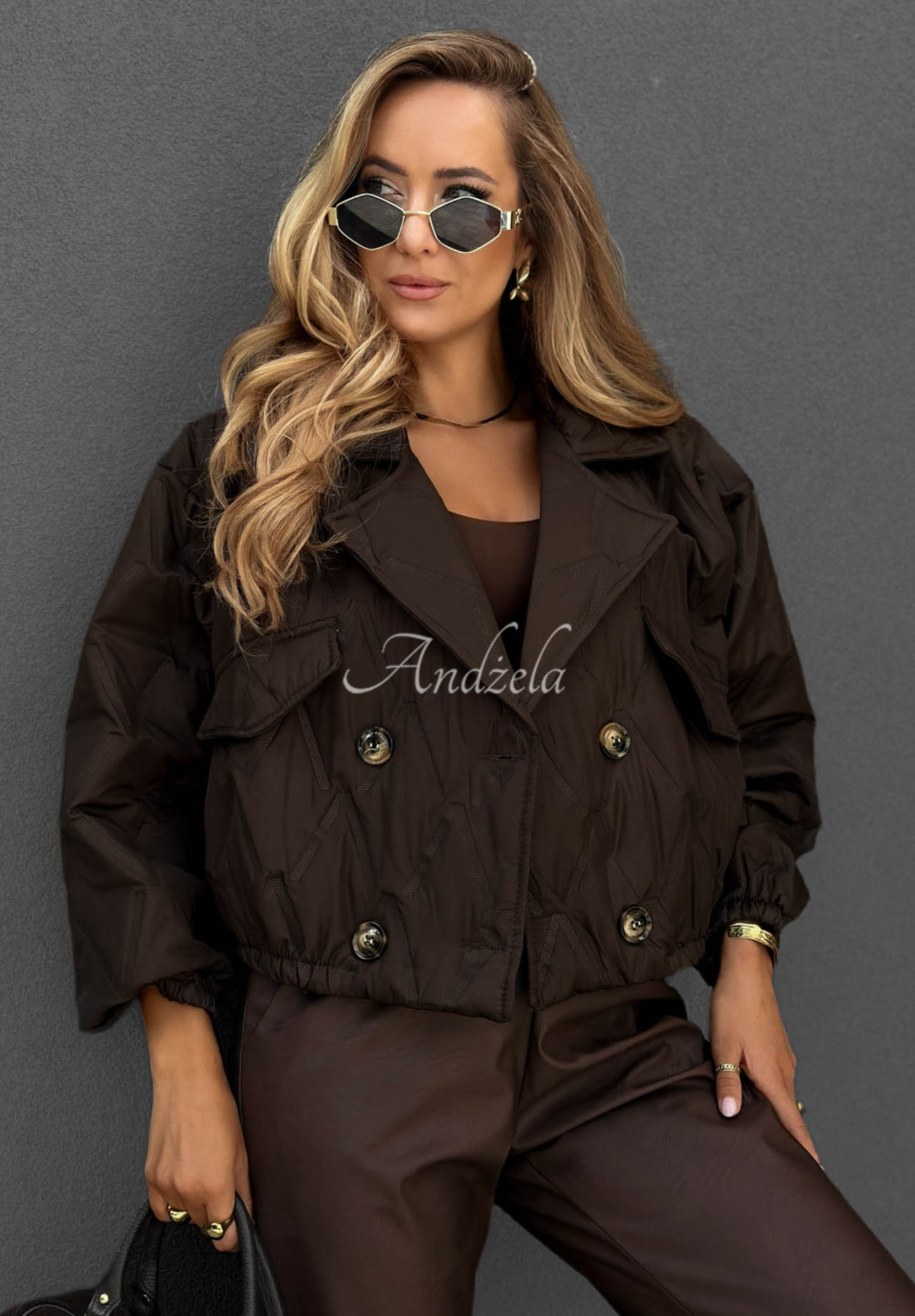 Kurze Steppjacke mit Kragen Frost Morning Schokoladenbraun