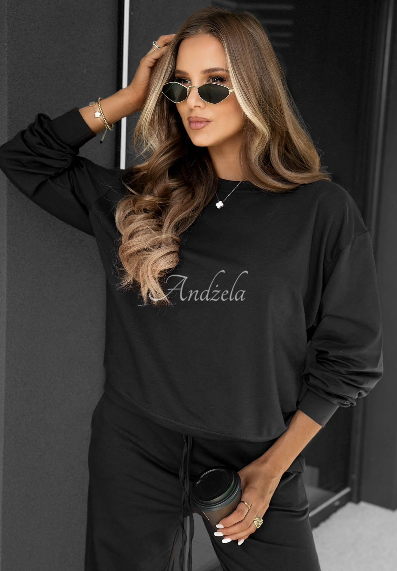 Baumwoll-Sweatshirt Never Late Schwarz