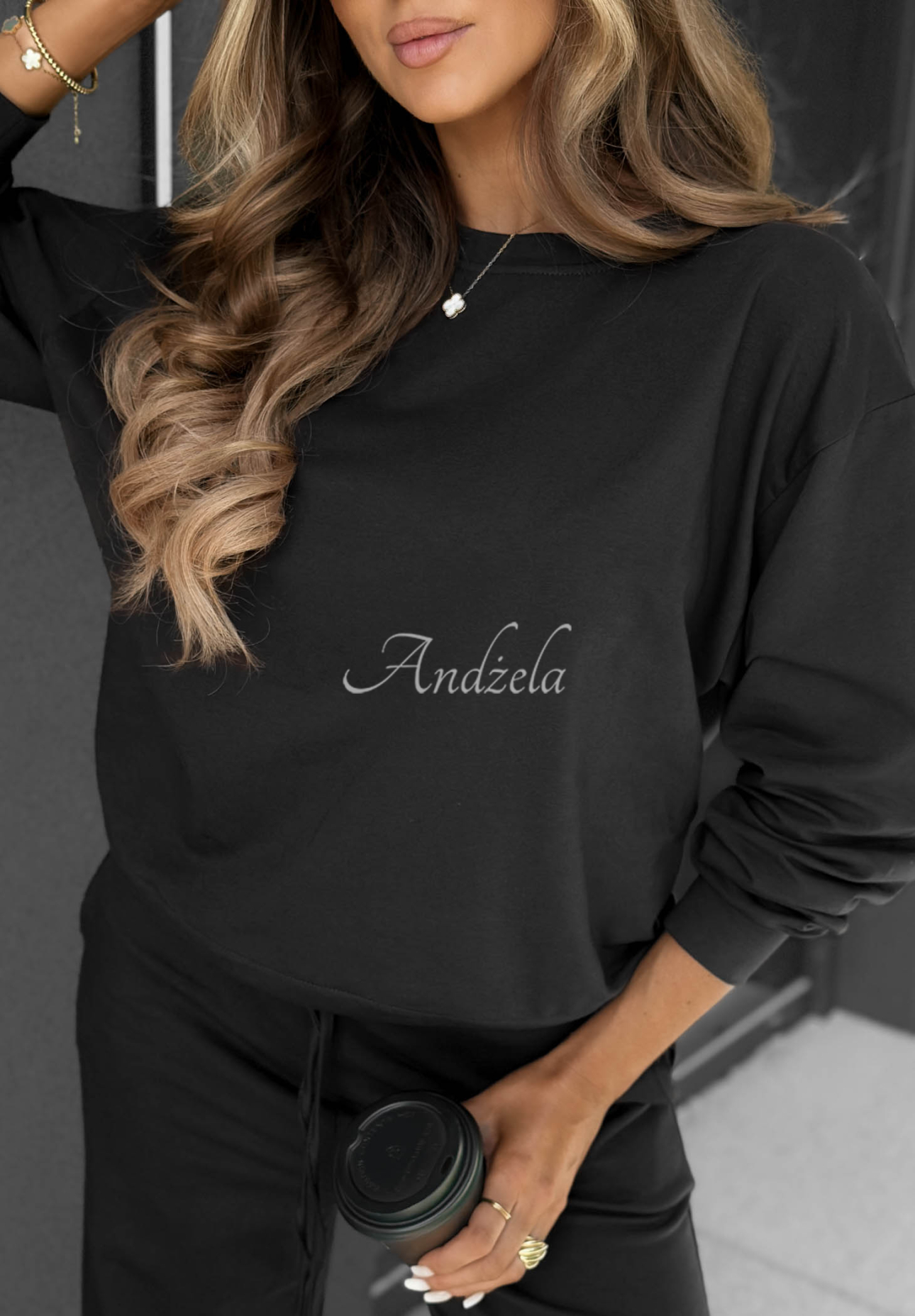 Baumwoll-Sweatshirt Never Late Schwarz