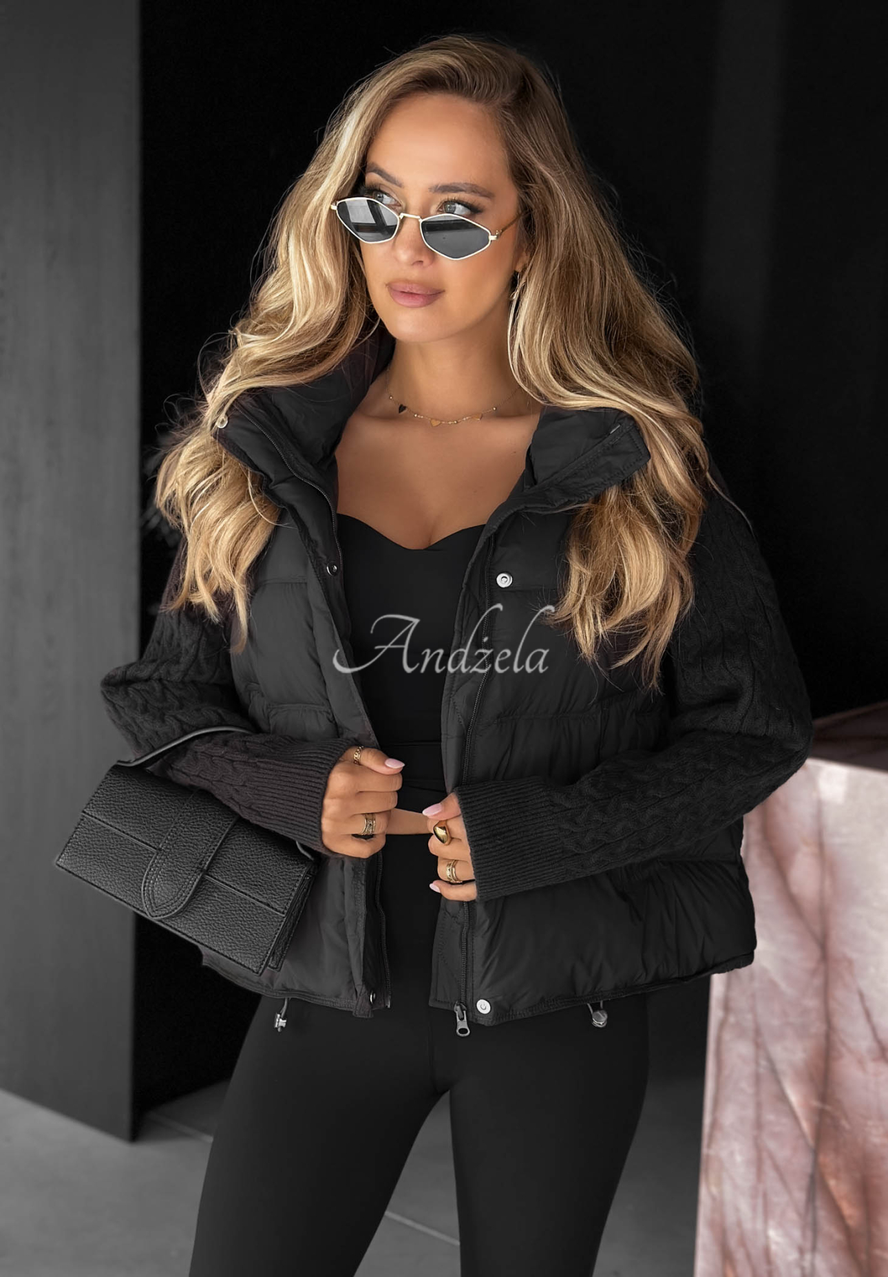 Daunenjacke mit Strickeinsätzen Never Leave Schwarz