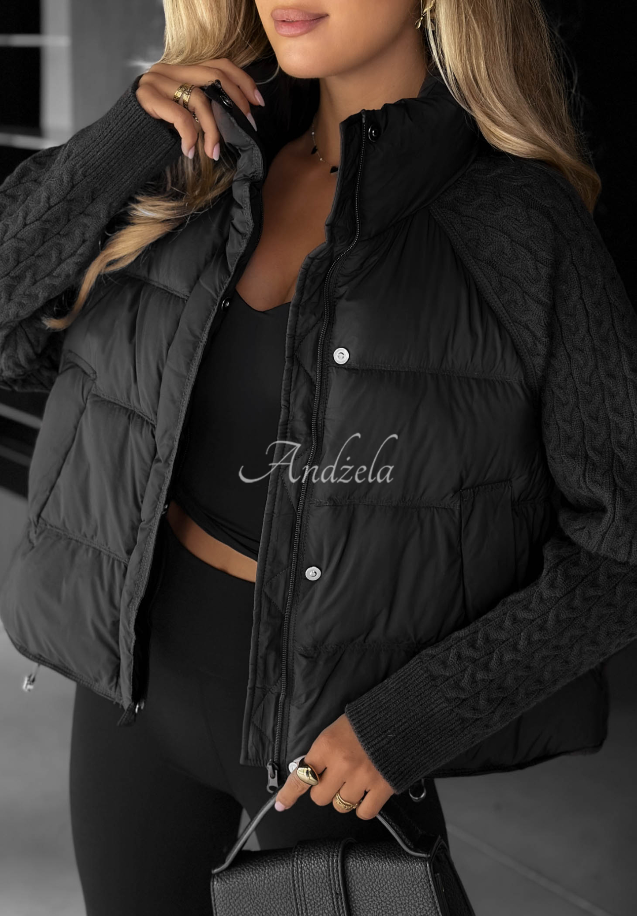 Daunenjacke mit Strickeinsätzen Never Leave Schwarz