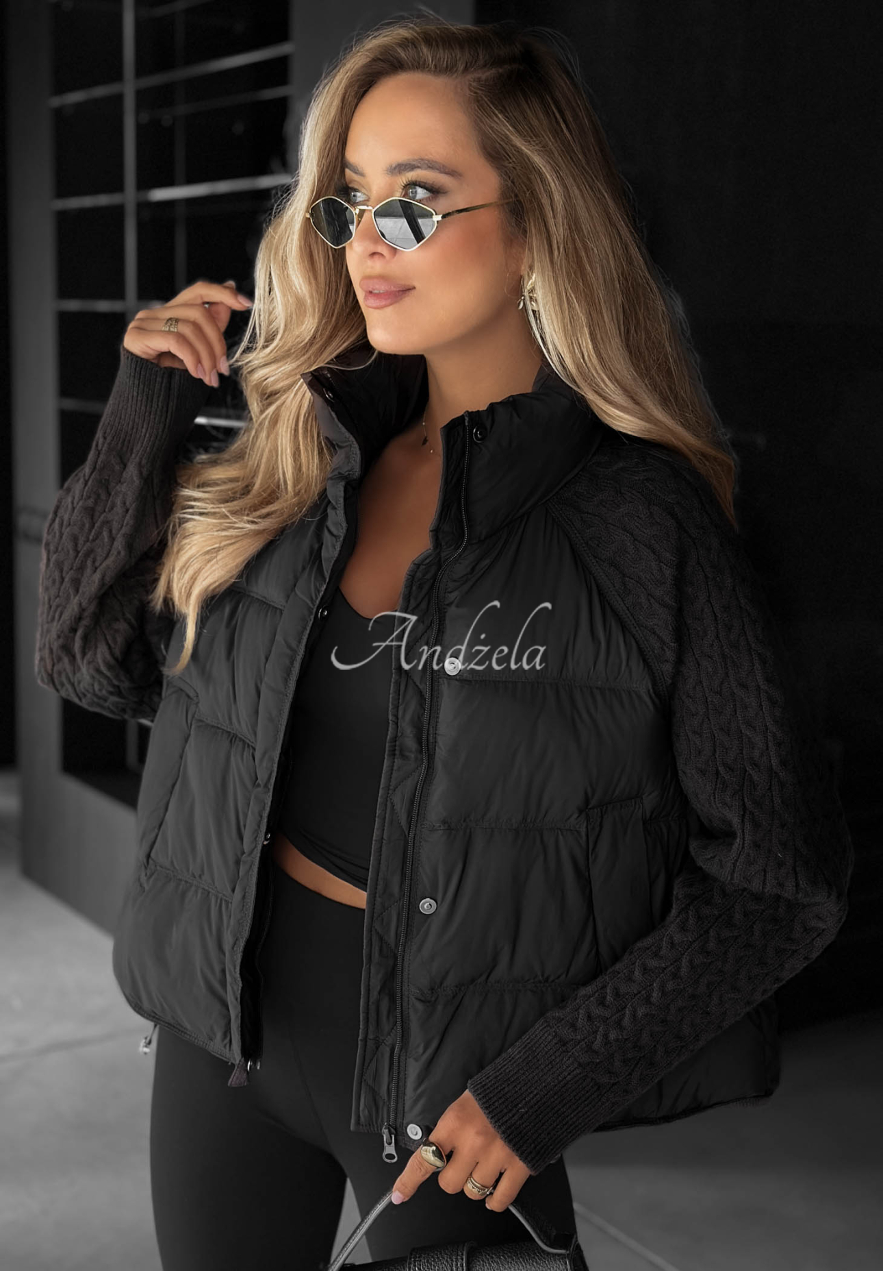 Daunenjacke mit Strickeinsätzen Never Leave Schwarz