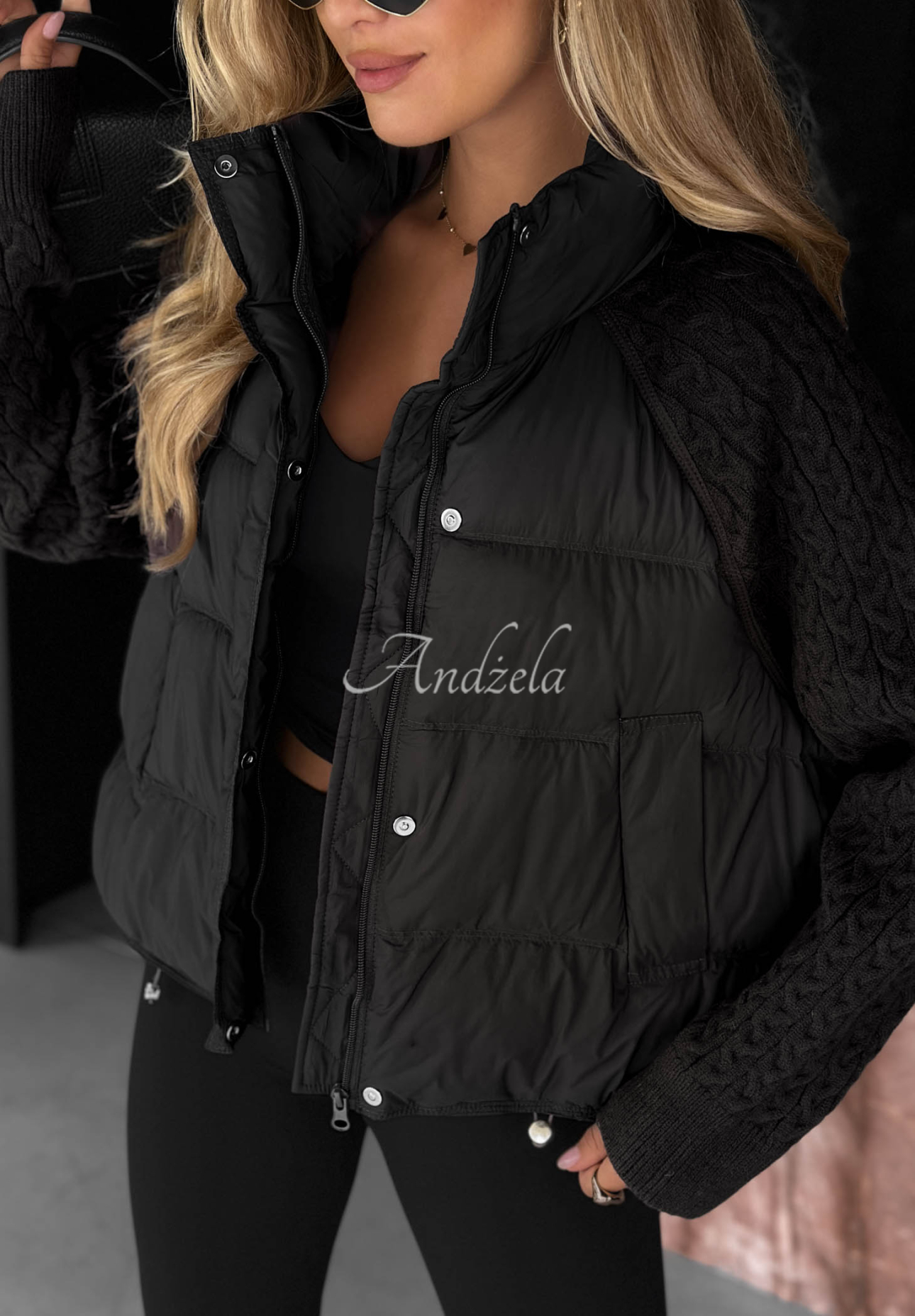 Daunenjacke mit Strickeinsätzen Never Leave Schwarz