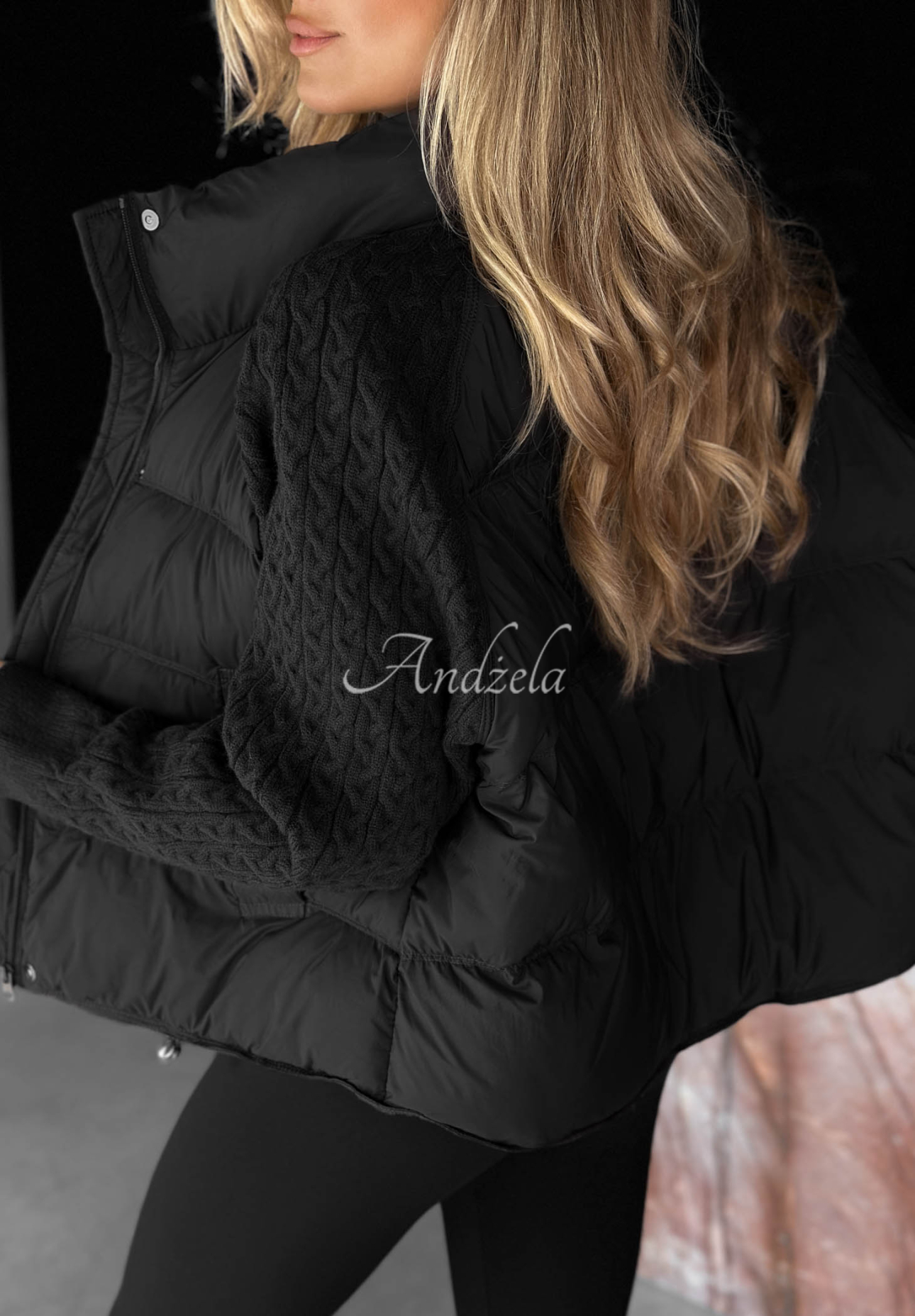 Daunenjacke mit Strickeinsätzen Never Leave Schwarz