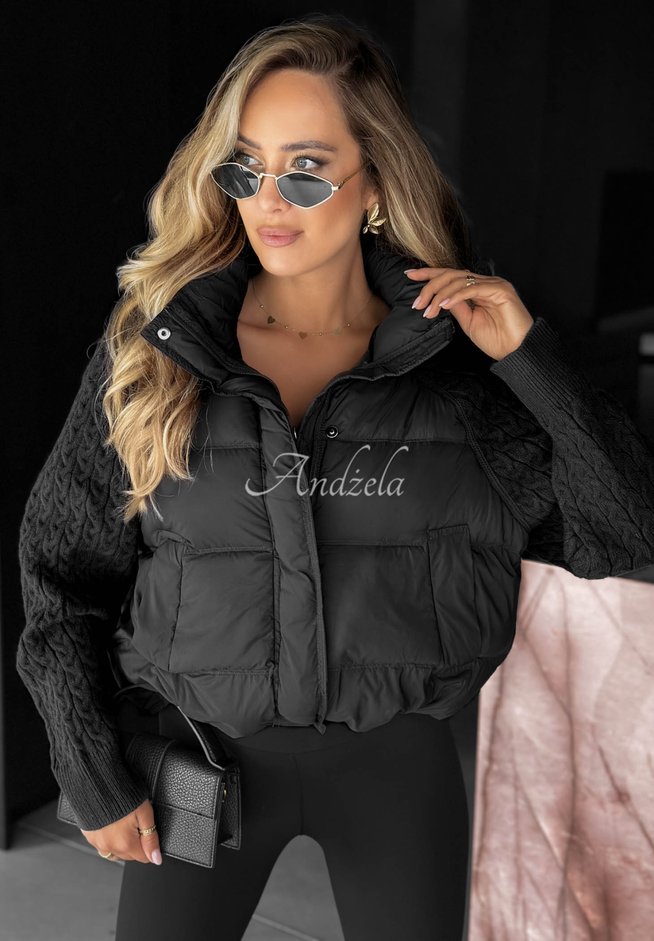 Daunenjacke mit Strickeinsätzen Never Leave Schwarz