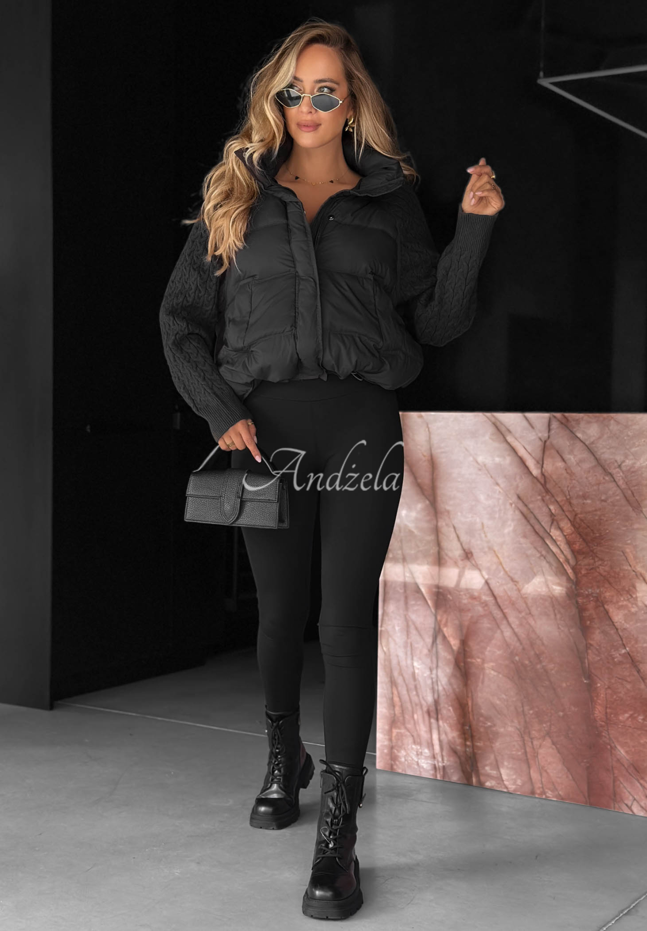 Daunenjacke mit Strickeinsätzen Never Leave Schwarz