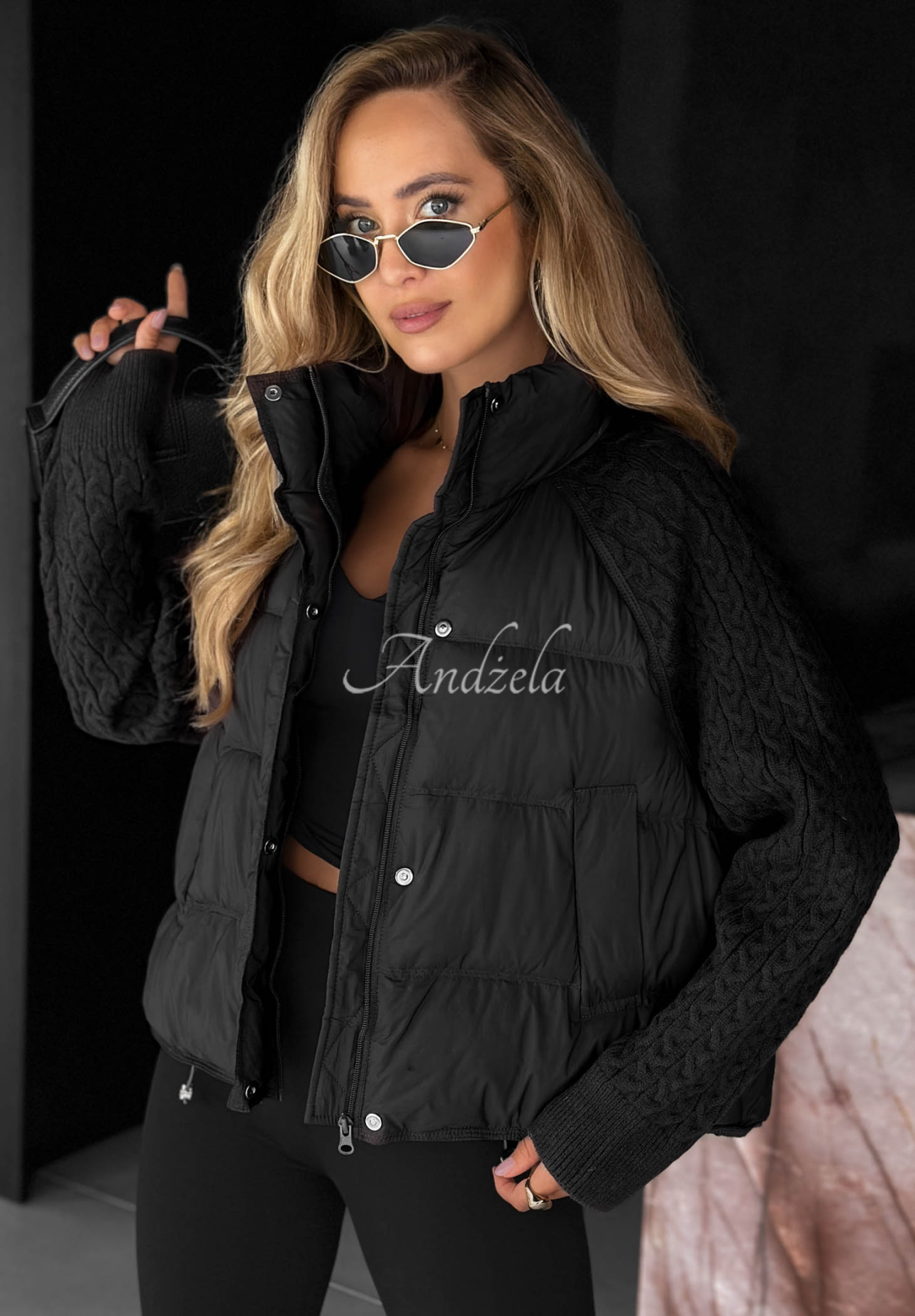 Daunenjacke mit Strickeinsätzen Never Leave Schwarz