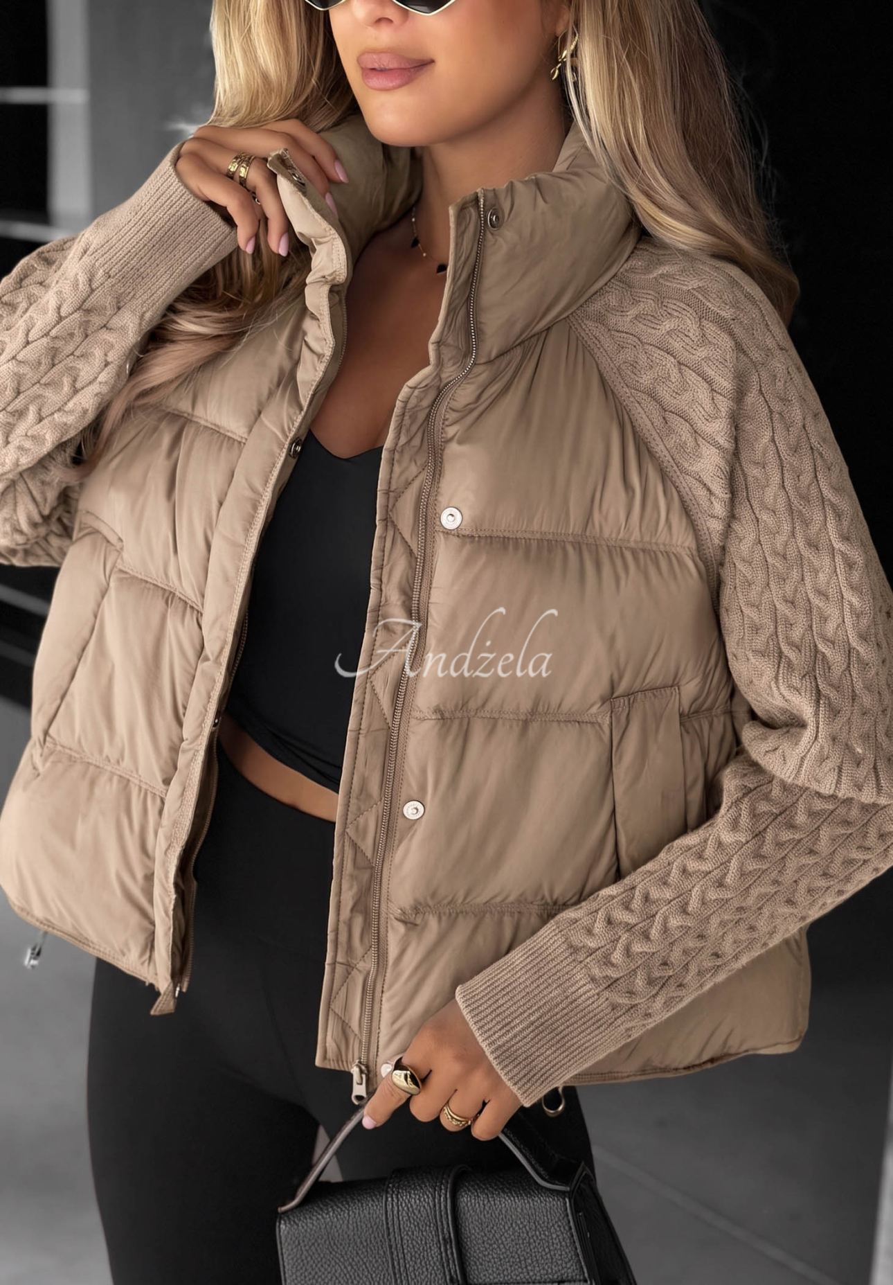 Daunenjacke mit Strickeinsätzen Never Leave Beige