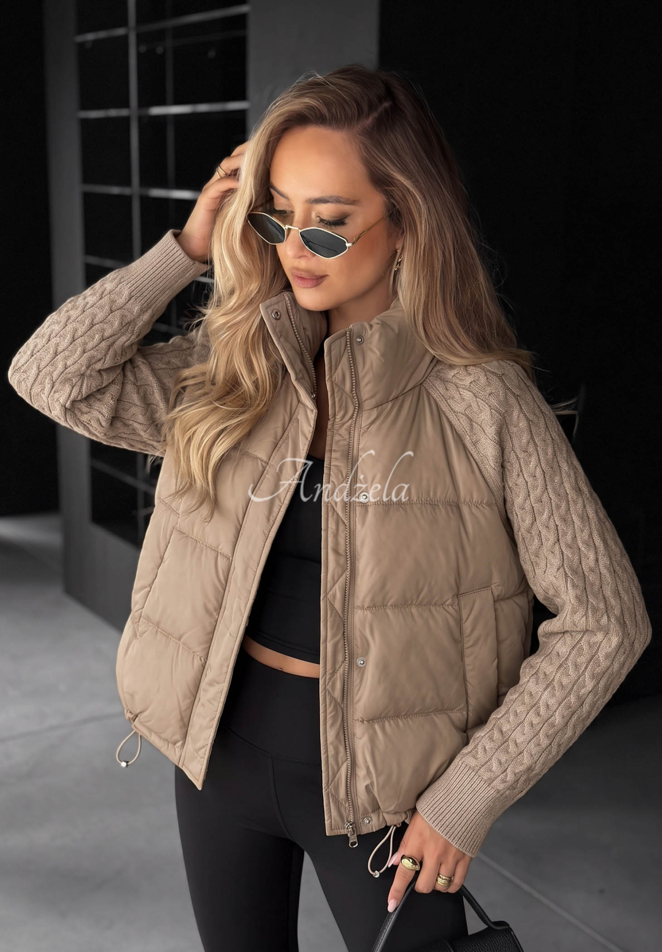 Daunenjacke mit Strickeinsätzen Never Leave Beige