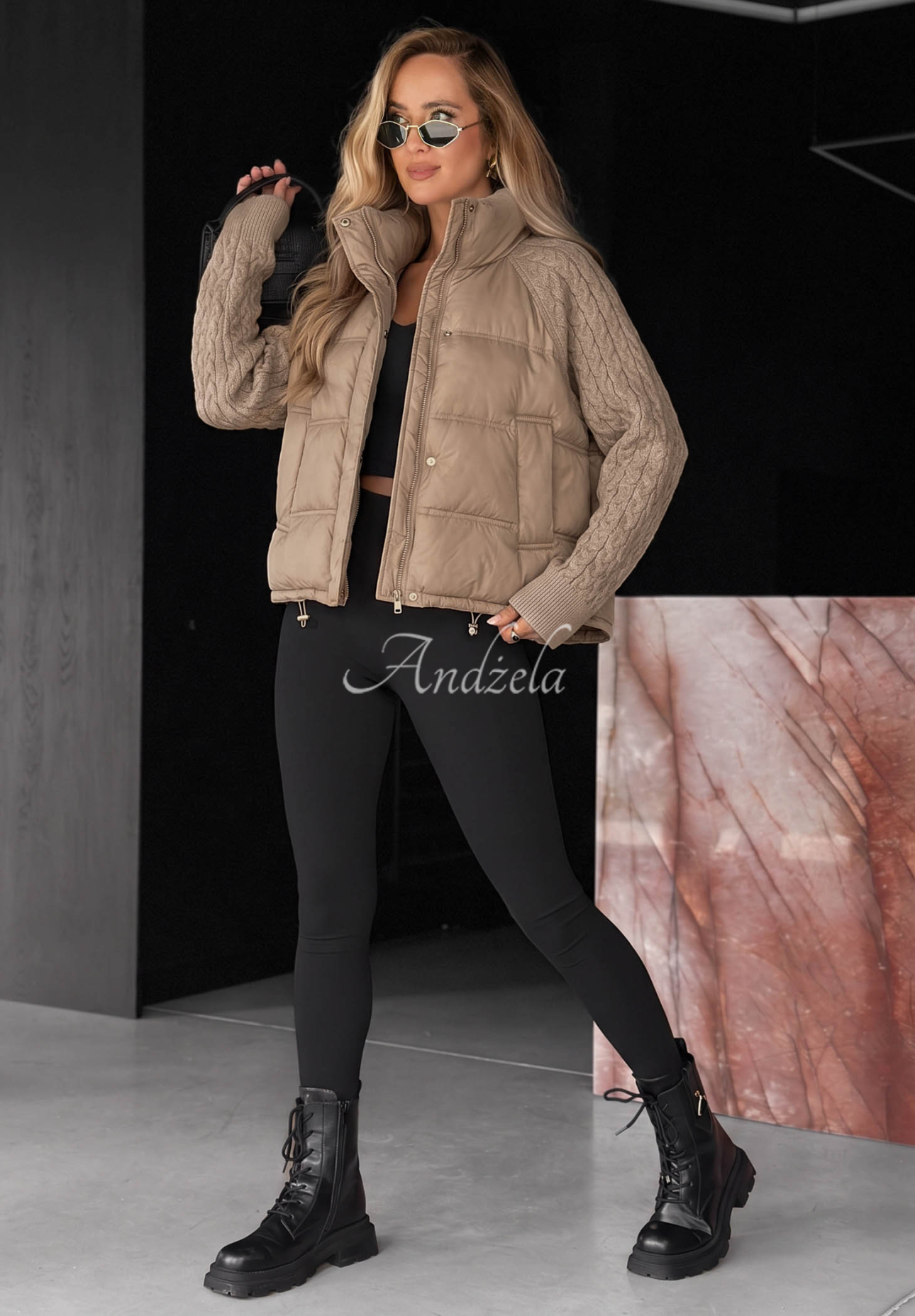 Daunenjacke mit Strickeinsätzen Never Leave Beige