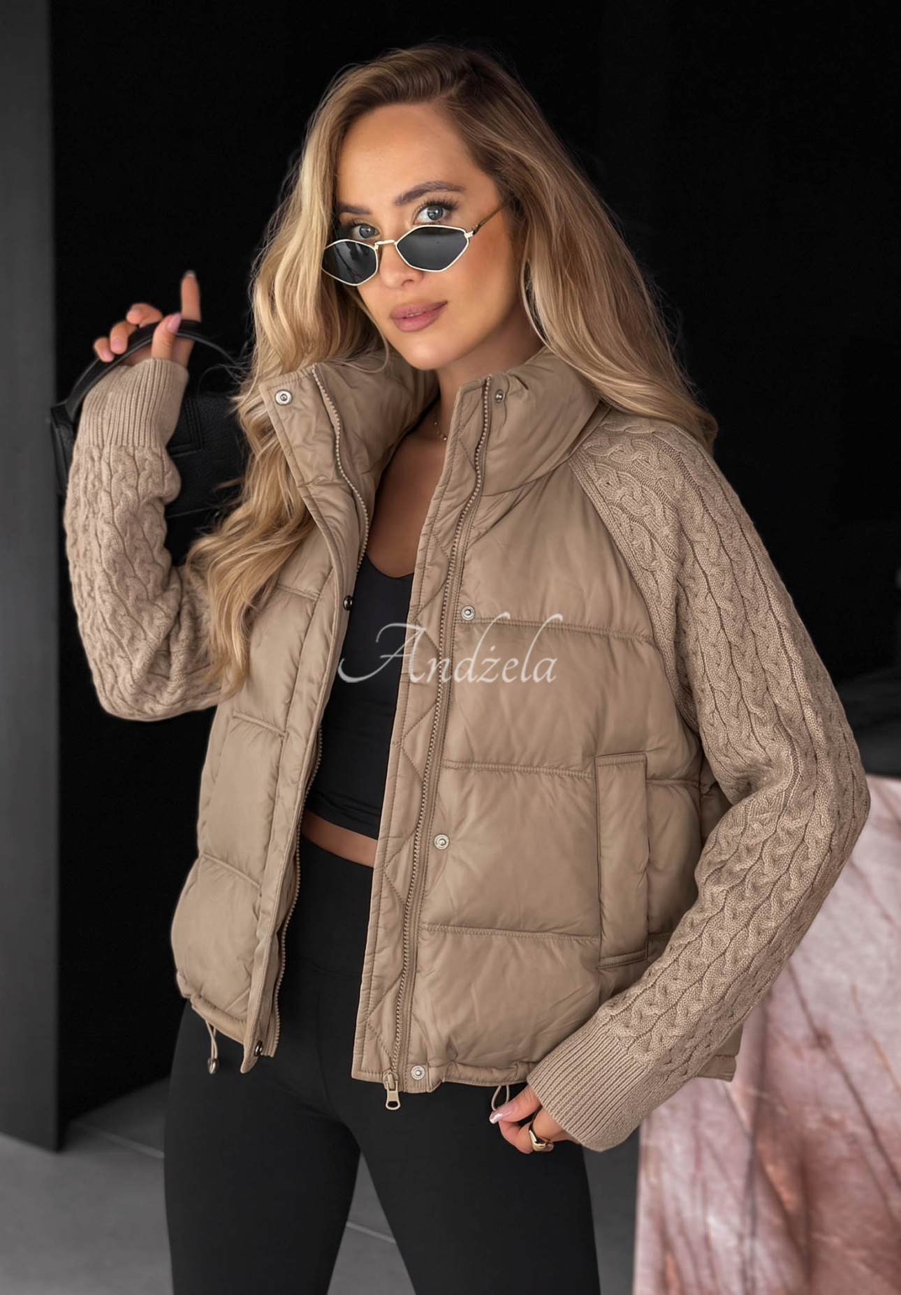 Daunenjacke mit Strickeinsätzen Never Leave Beige