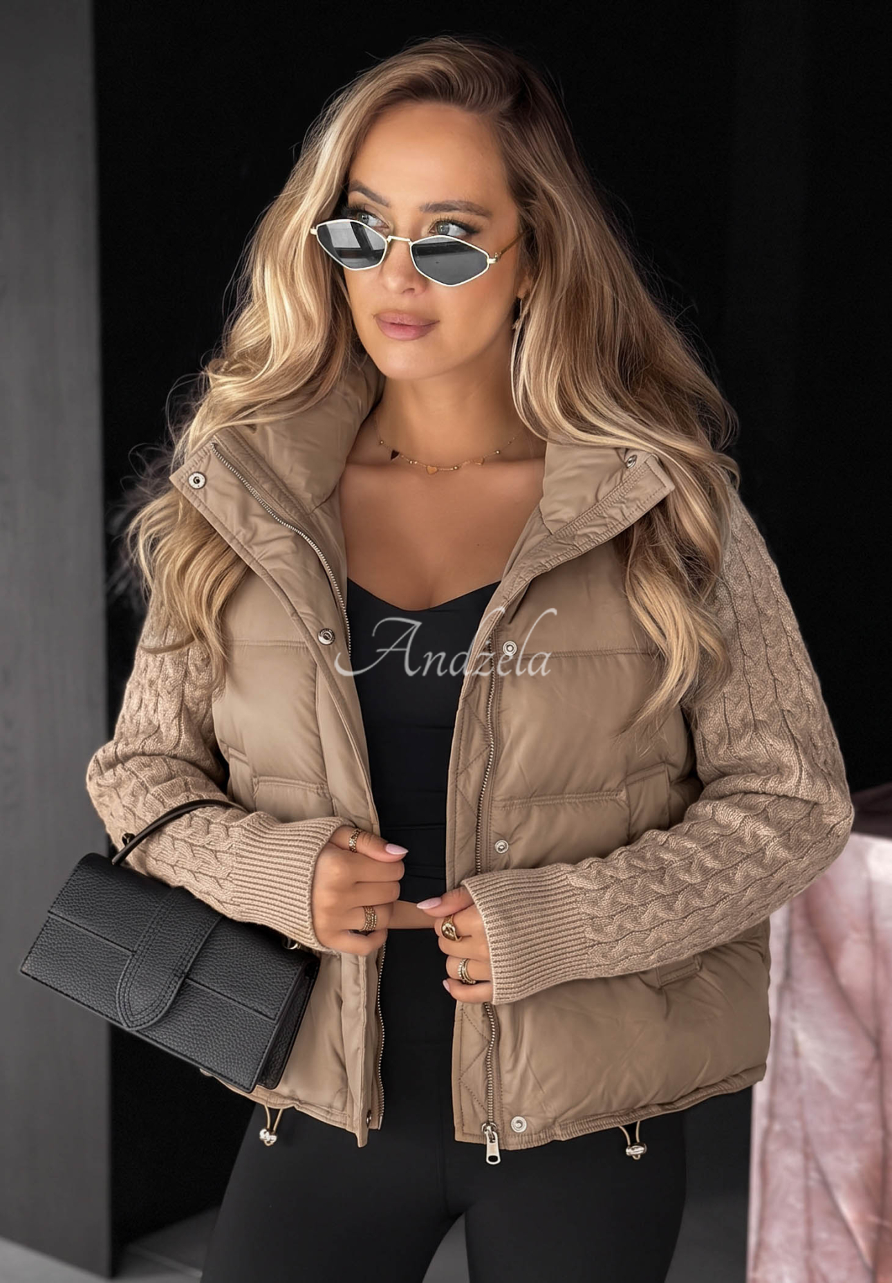 Daunenjacke mit Strickeinsätzen Never Leave Beige