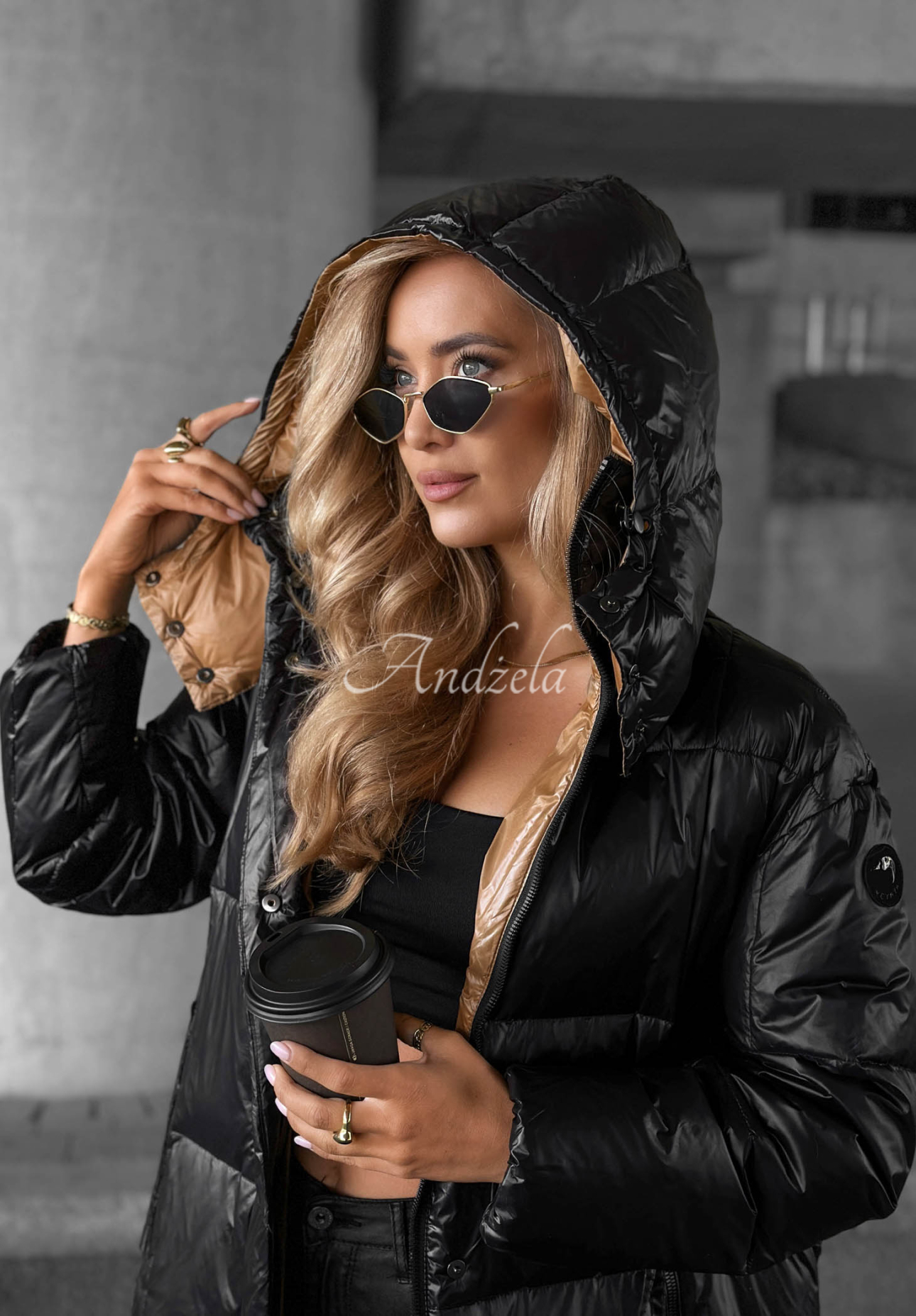 Lange Daunenjacke mit Kapuze Frost Coast Schwarz