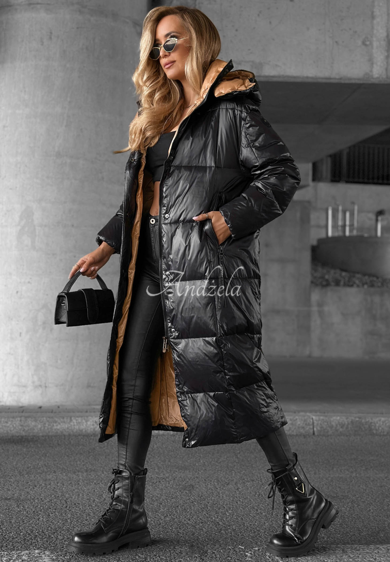 Lange Daunenjacke mit Kapuze Frost Coast Schwarz