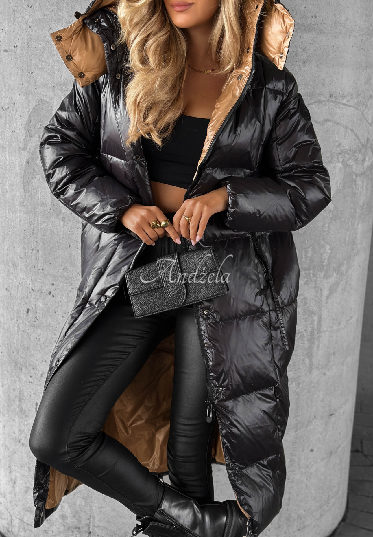 Lange Daunenjacke mit Kapuze Frost Coast Schwarz