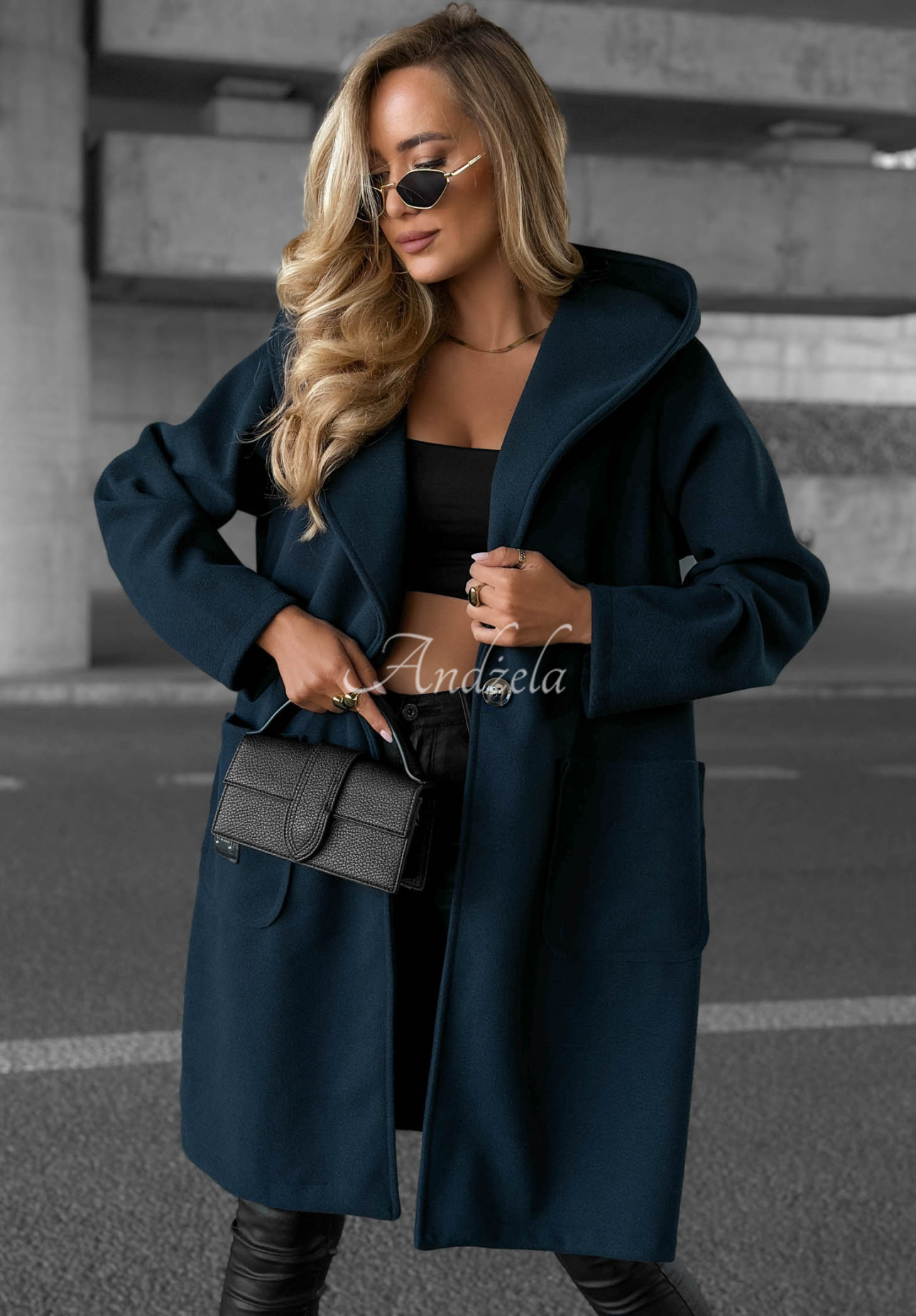 Langer Oversize Mantel mit Kapuze Autumn Coat Dunkelblau