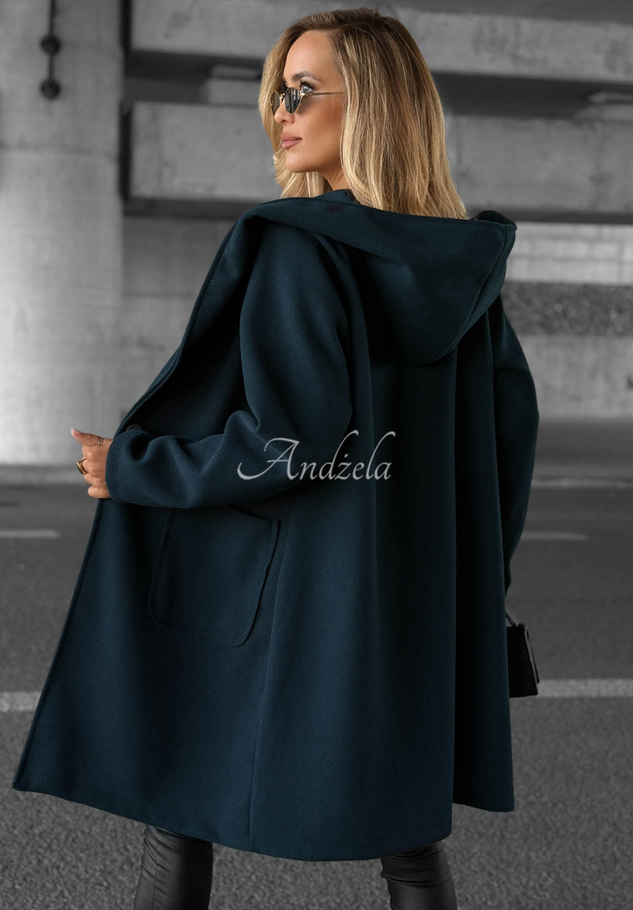 Langer Oversize Mantel mit Kapuze Autumn Coat Dunkelblau