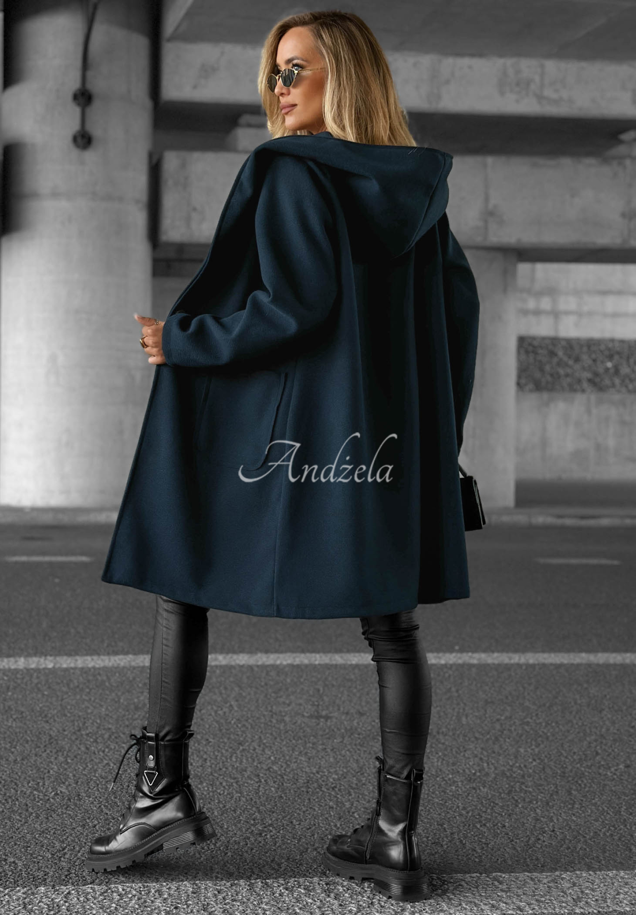 Langer Oversize Mantel mit Kapuze Autumn Coat Dunkelblau