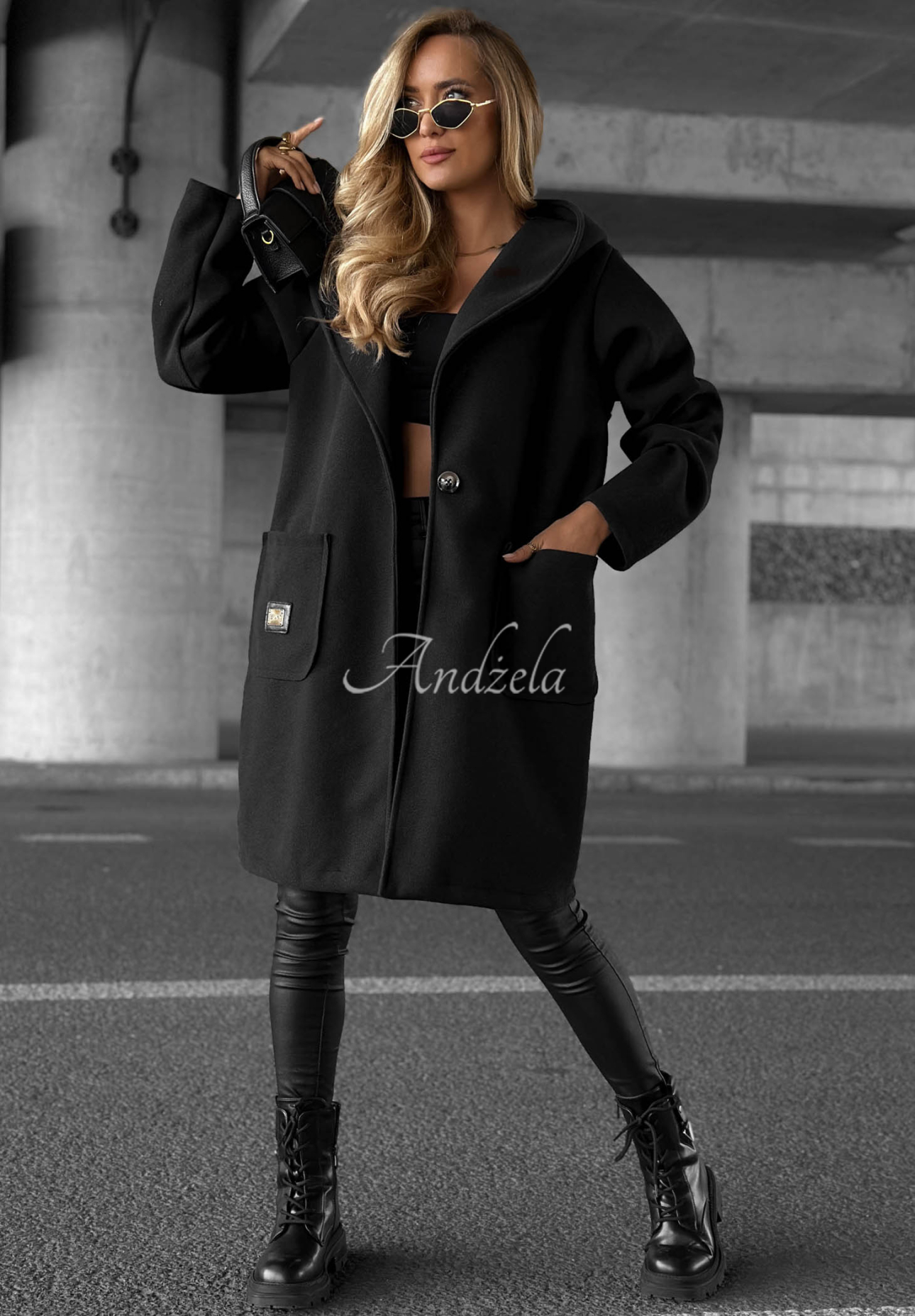 Langer Oversize Mantel mit Kapuze Autumn Coat Schwarz