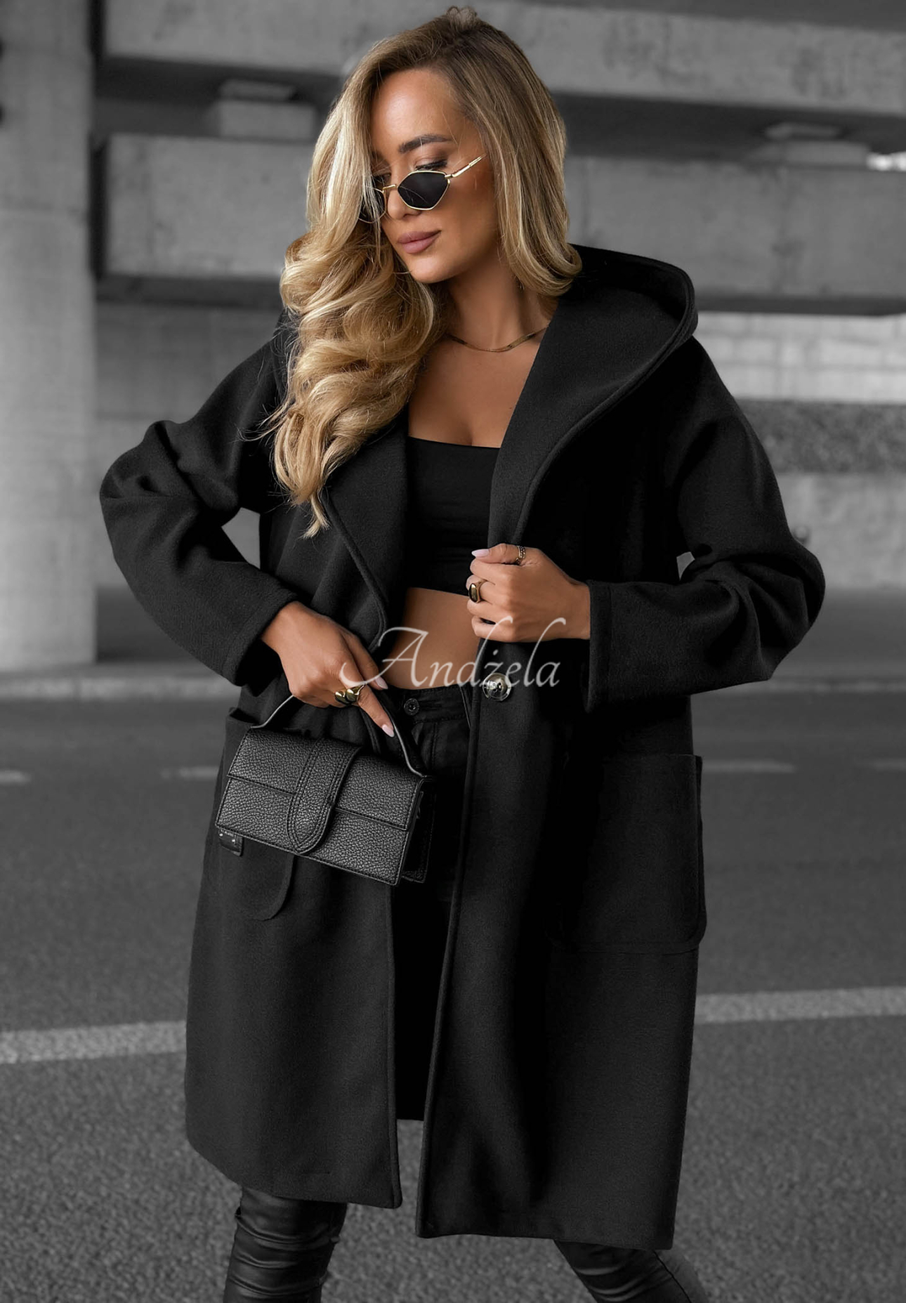 Langer Oversize Mantel mit Kapuze Autumn Coat Schwarz