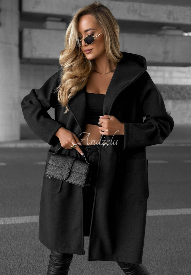 Langer Oversize Mantel mit Kapuze Autumn Coat Schwarz
