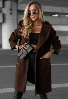 Długi Mantel oversize z kapturem Autumn Coat Schokoladenbraun