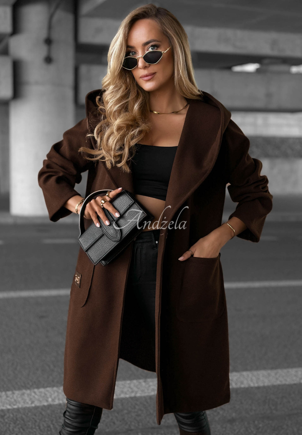 Langer Oversize Mantel mit Kapuze Autumn Coat Schokoladenbraun