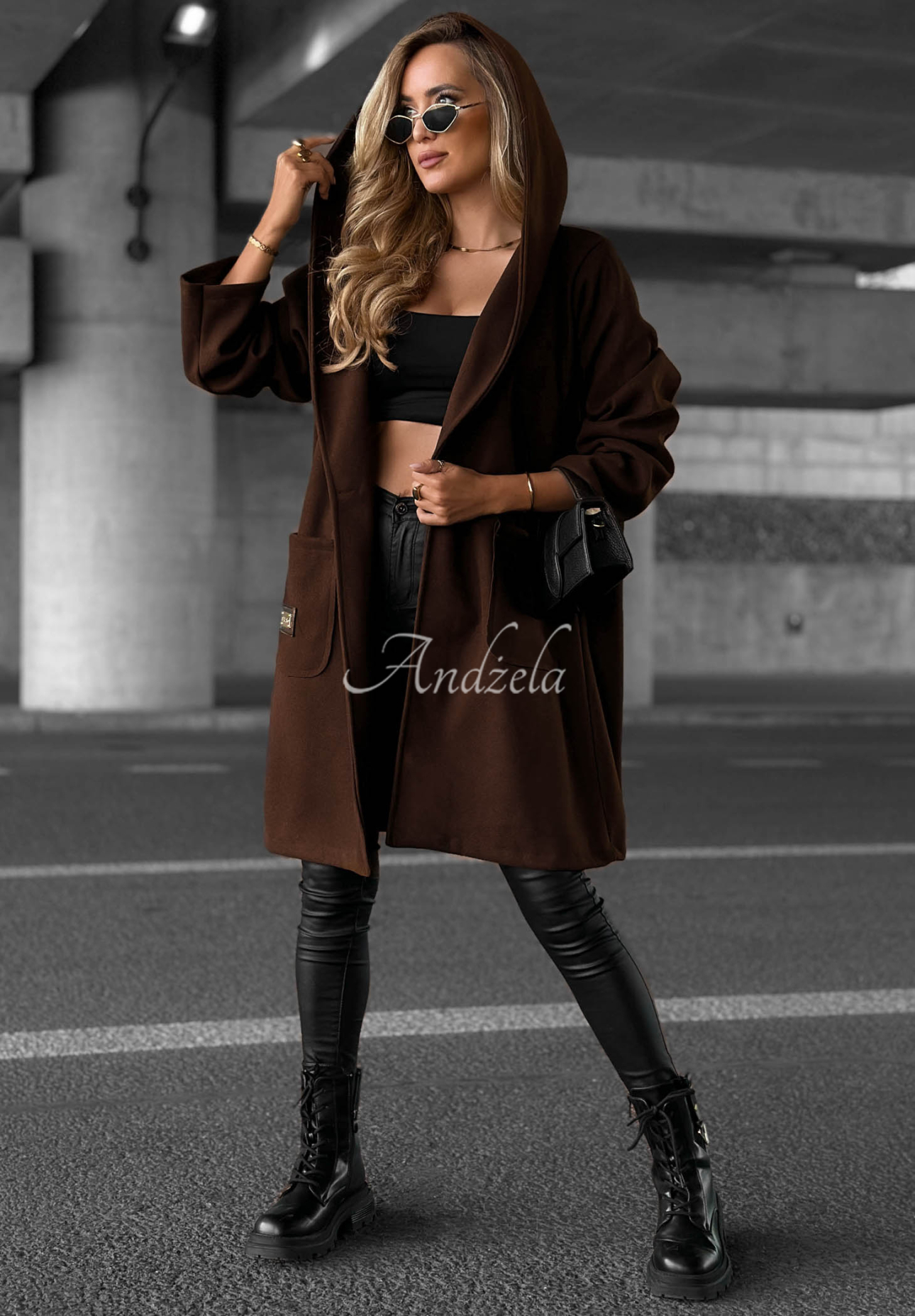 Langer Oversize Mantel mit Kapuze Autumn Coat Schokoladenbraun