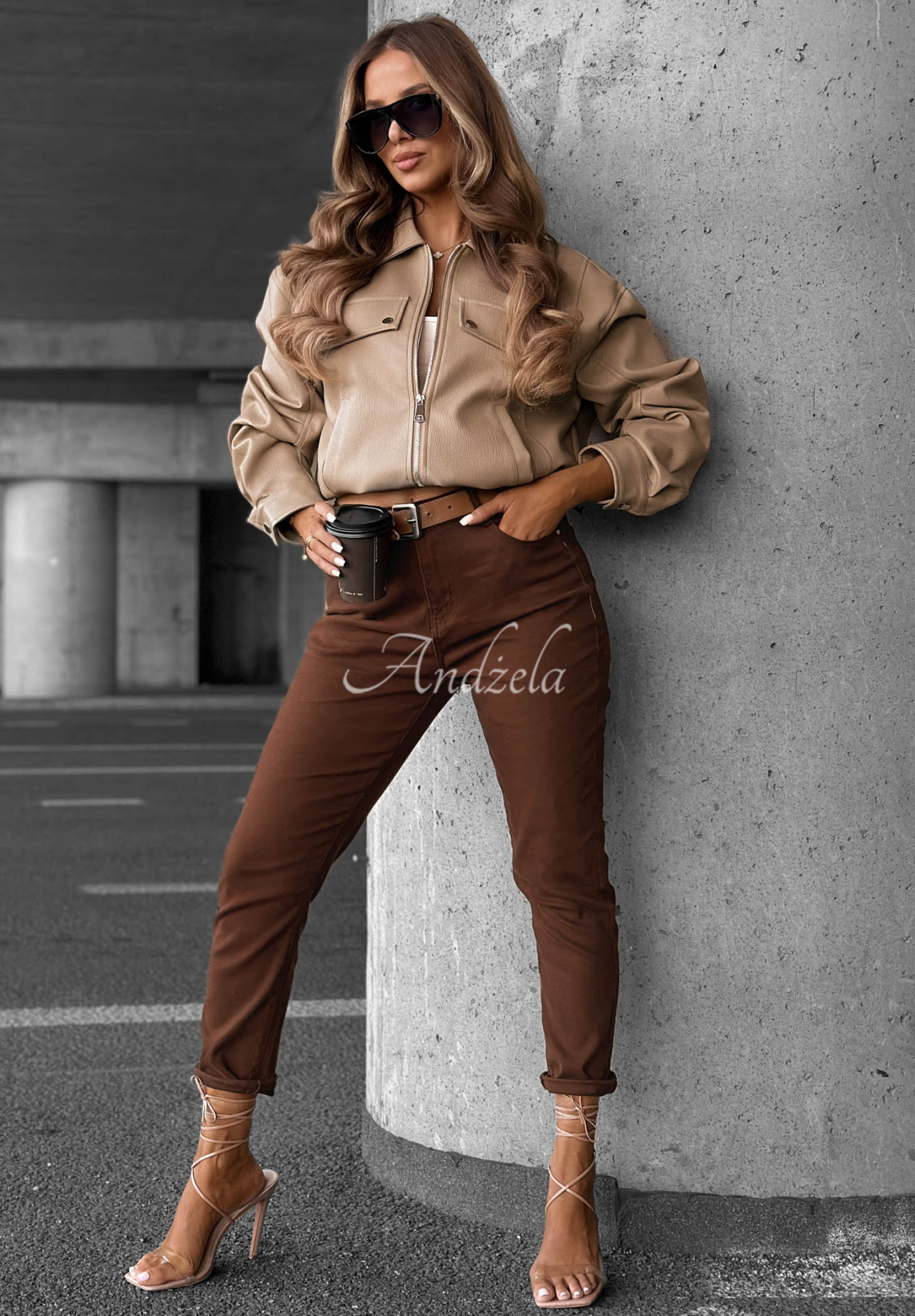 Lederjacke mit Kragen Less Is More Mokkafarben