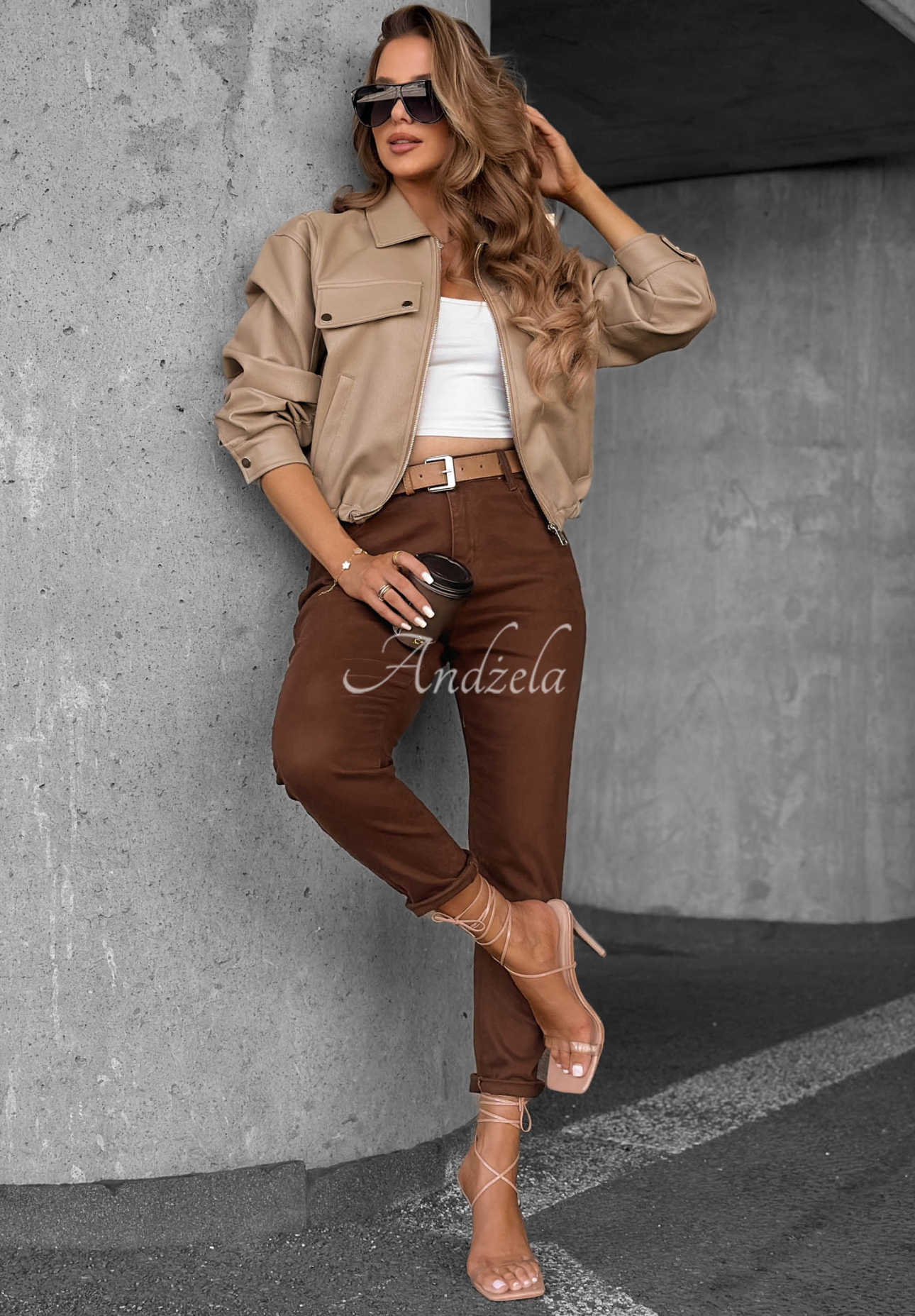 Lederjacke mit Kragen Less Is More Mokkafarben