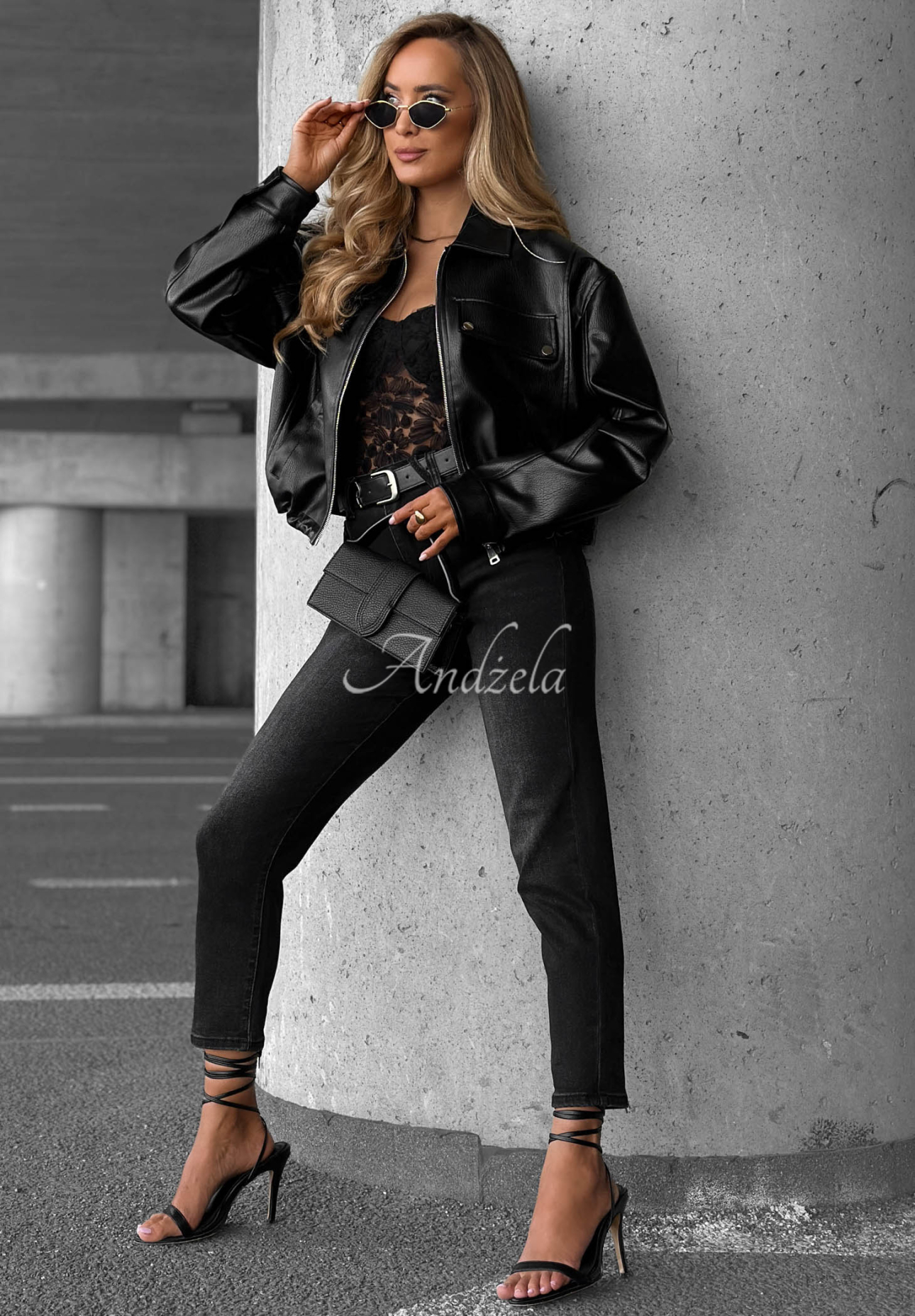 Lederjacke mit Kragen Less Is More Schwarz