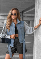 Krótka Jeans Jacke z dzianinowymi rękawami Gloomy Mood niebiesko-Grau
