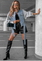 Krótka Jeans Jacke z dzianinowymi rękawami Gloomy Mood niebiesko-Grau