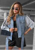 Krótka Jeans Jacke z dzianinowymi rękawami Gloomy Mood niebiesko-Grau