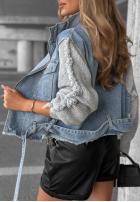 Krótka Jeans Jacke z dzianinowymi rękawami Gloomy Mood niebiesko-Grau
