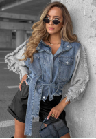 Krótka Jeans Jacke z dzianinowymi rękawami Gloomy Mood niebiesko-Grau