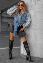 Krótka Jeans Jacke z dzianinowymi rękawami Gloomy Mood niebiesko-Grau