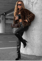 Krótka Jacke futerko w panterkę Cozy Leopard Schwarz