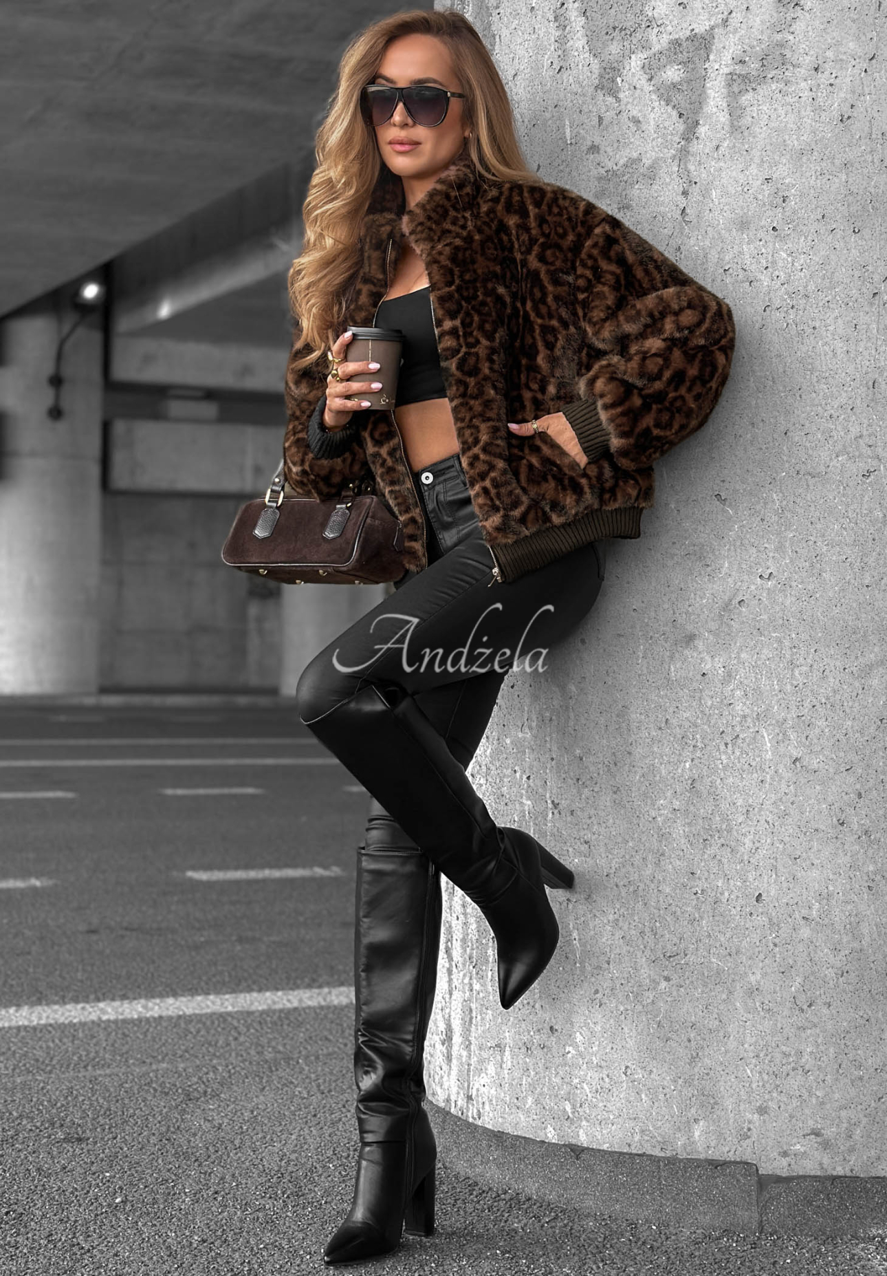 Kurze Leopardenpelzjacke Cozy Leopard Schwarz