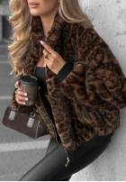 Krótka Jacke futerko w panterkę Cozy Leopard Schwarz