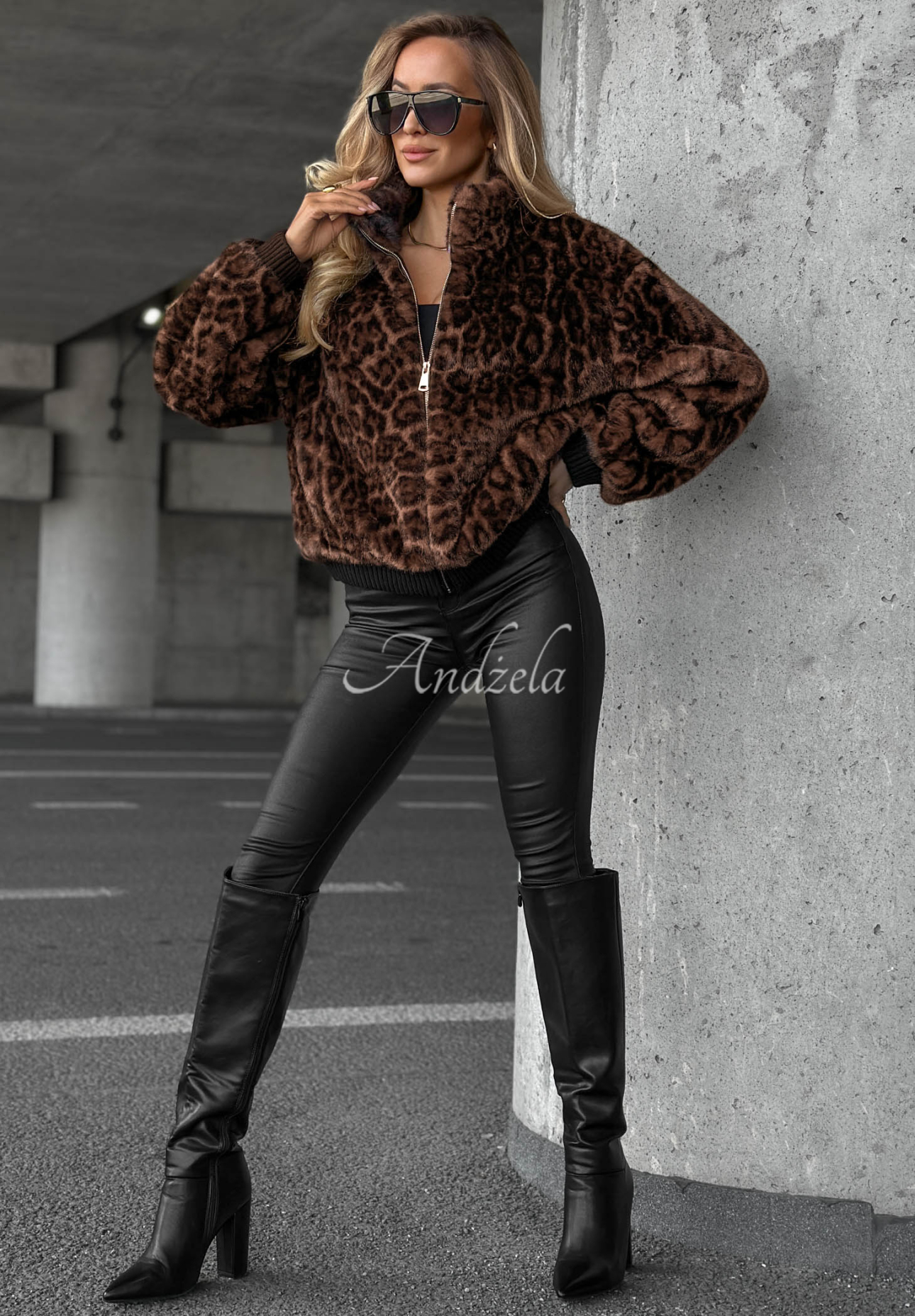 Kurze Leopardenpelzjacke Cozy Leopard Schwarz