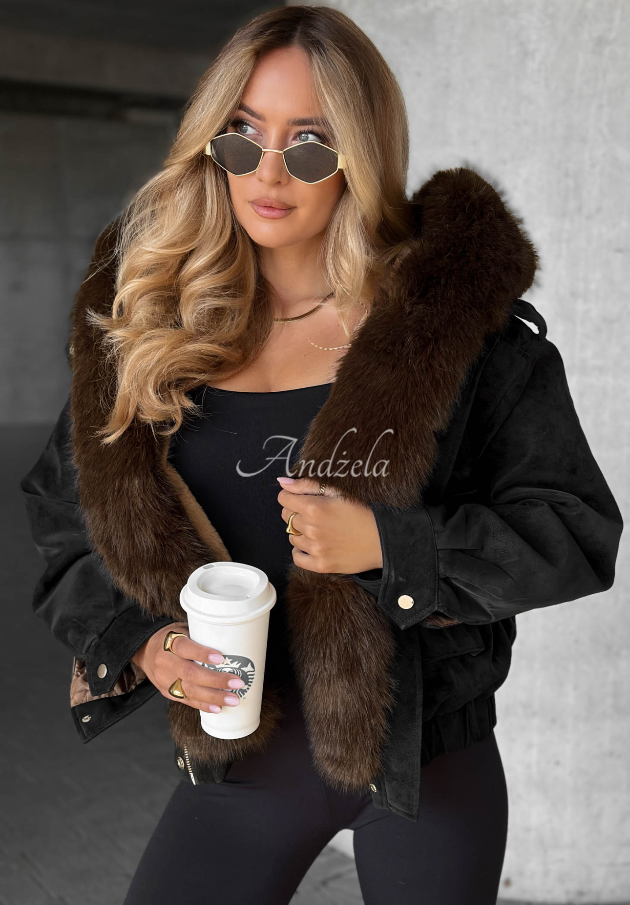 Kurze Bomberjacke mit Kunstfell Morning Haze Dunkelblau